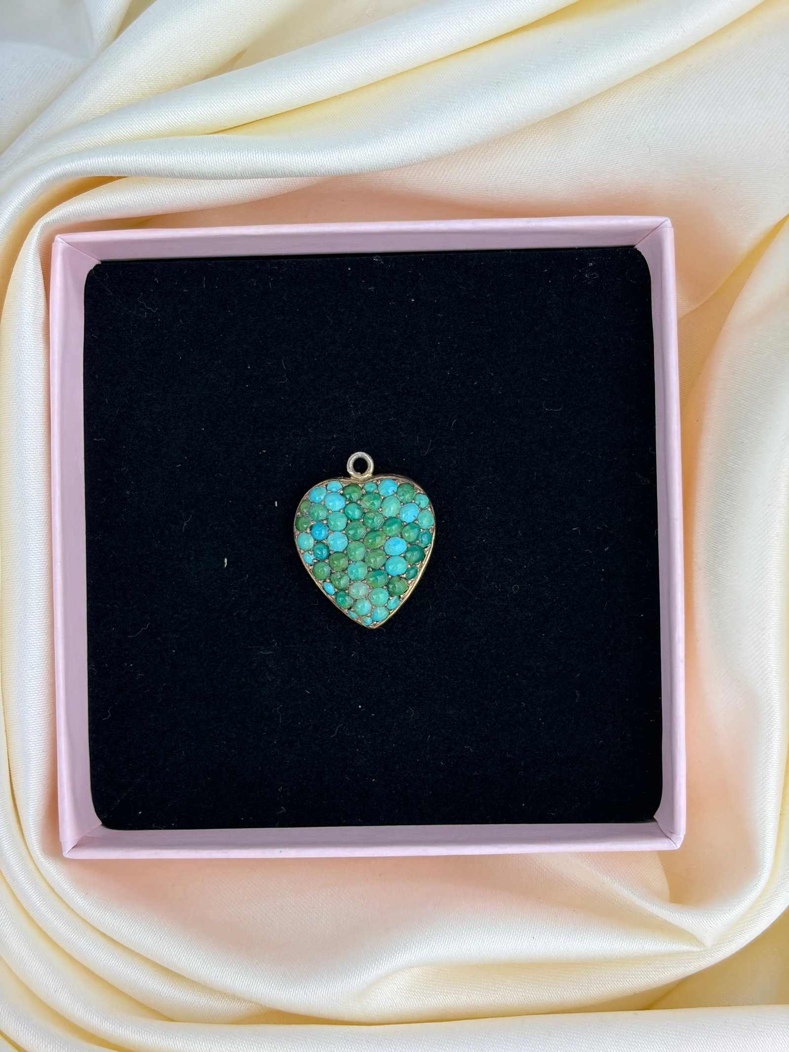Large Locket Back Pave Turquoise Heart Pendant - 5