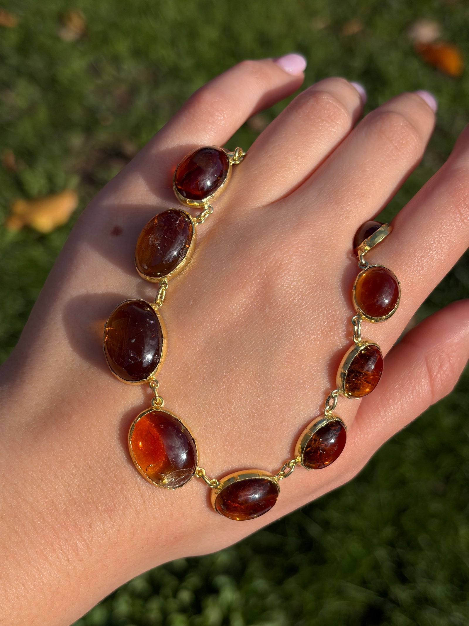 Antique silver gilt cabochon citrine riviera style necklace - 8