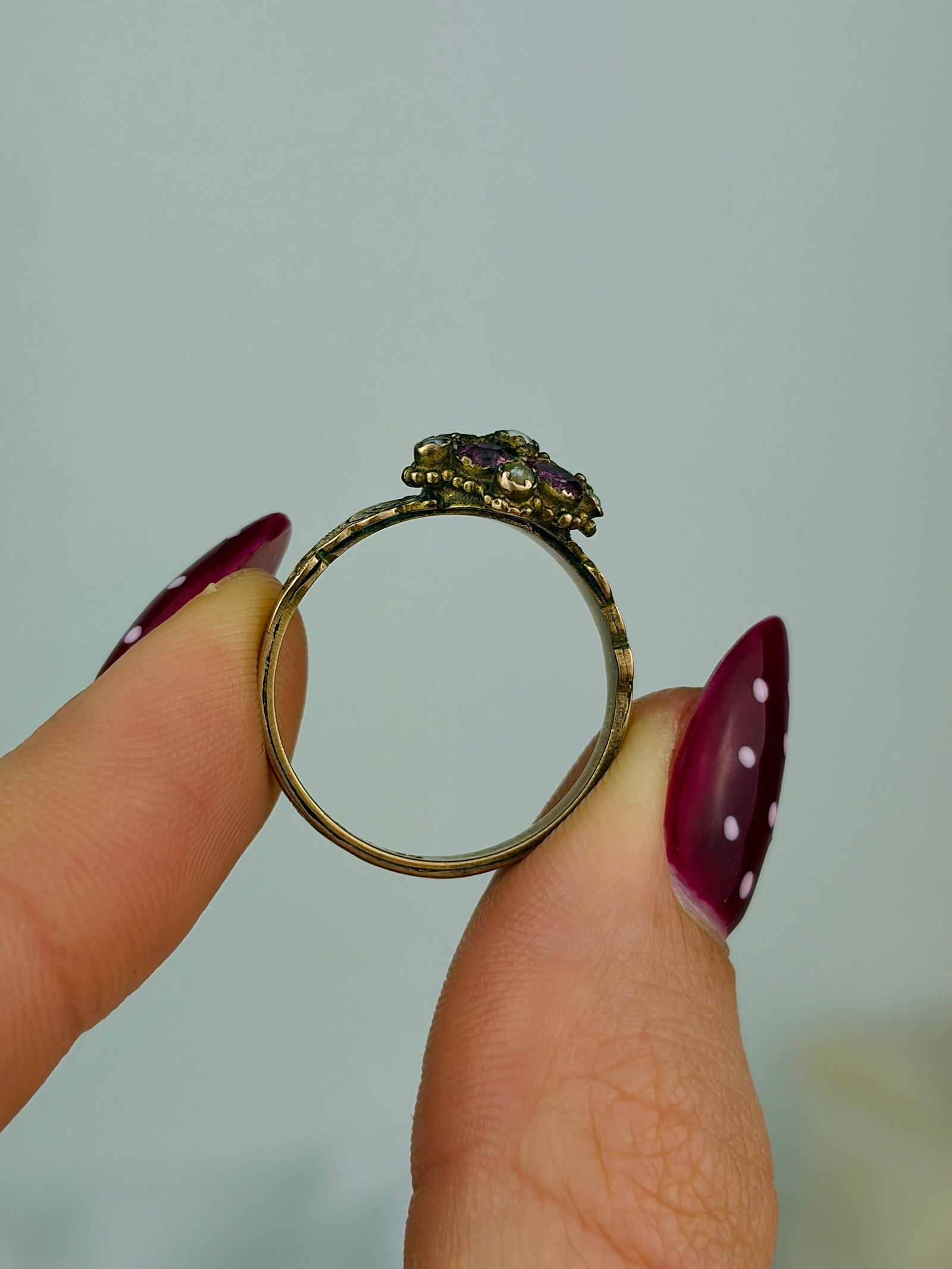 antique victorian era 9ct gold multi gemstone ring - 6