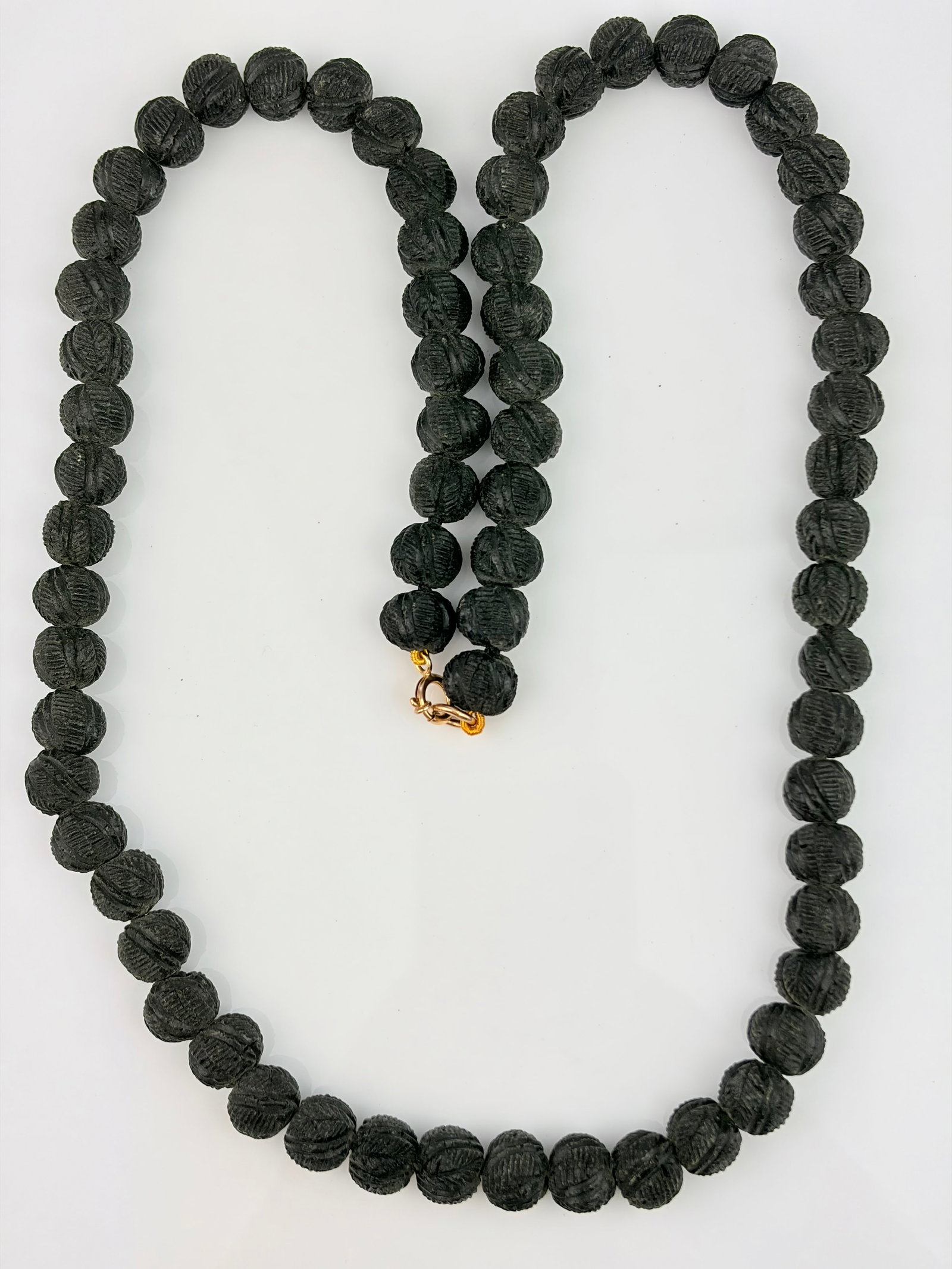 CARVED BEAD NECKLACE WITH GOLD CLASP - 2