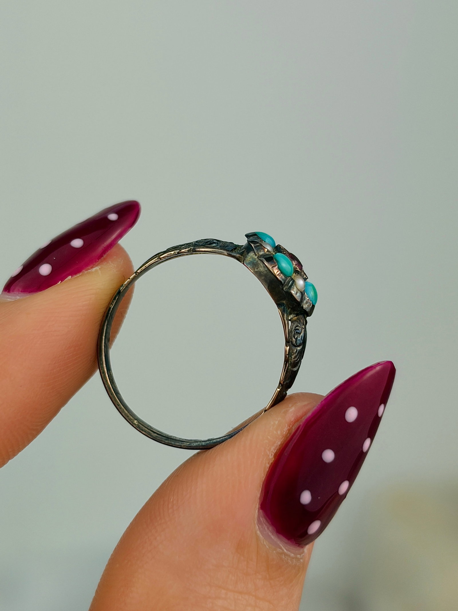 antique gemset flower ring - 5