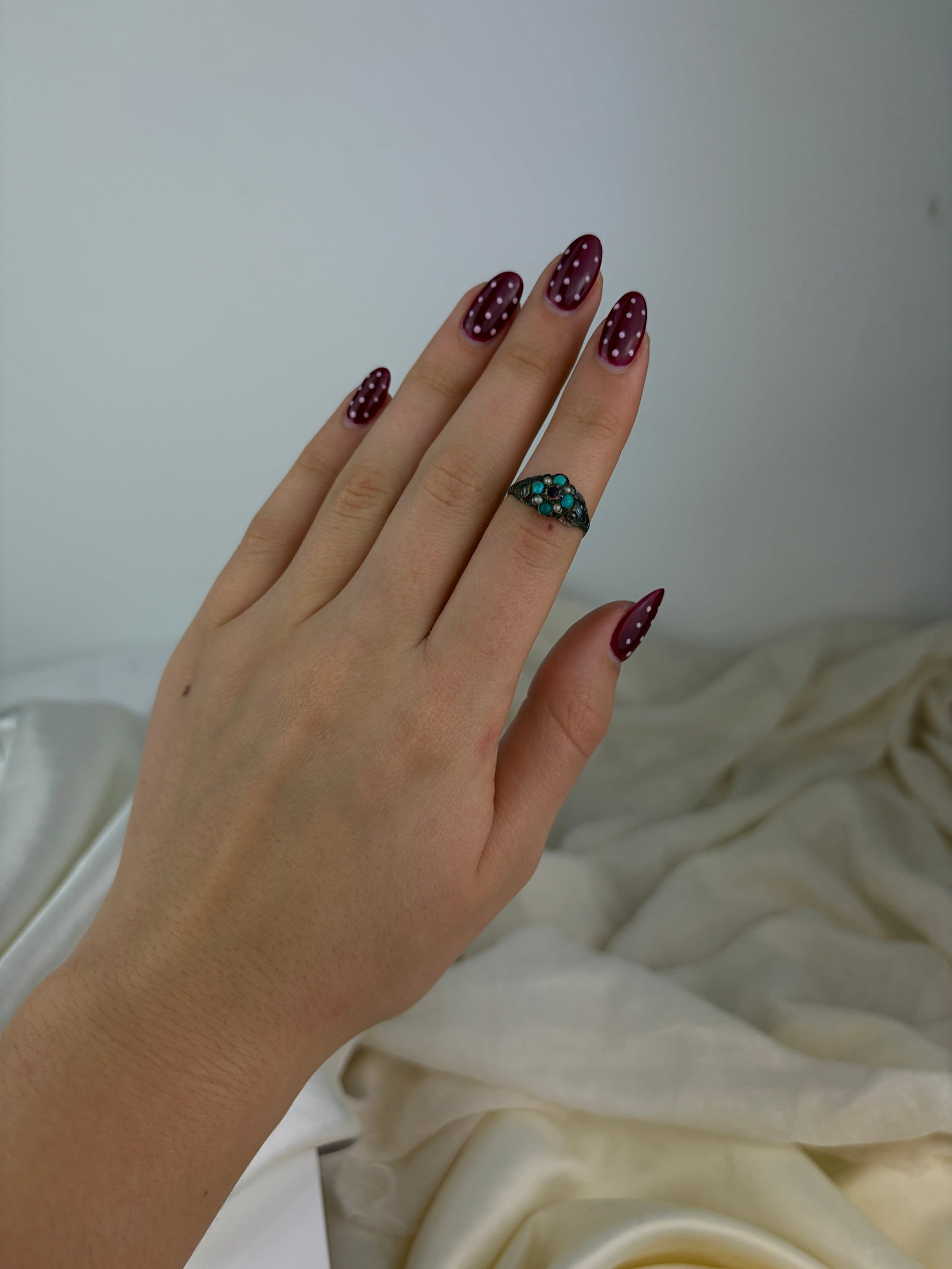 antique gemset flower ring - 8