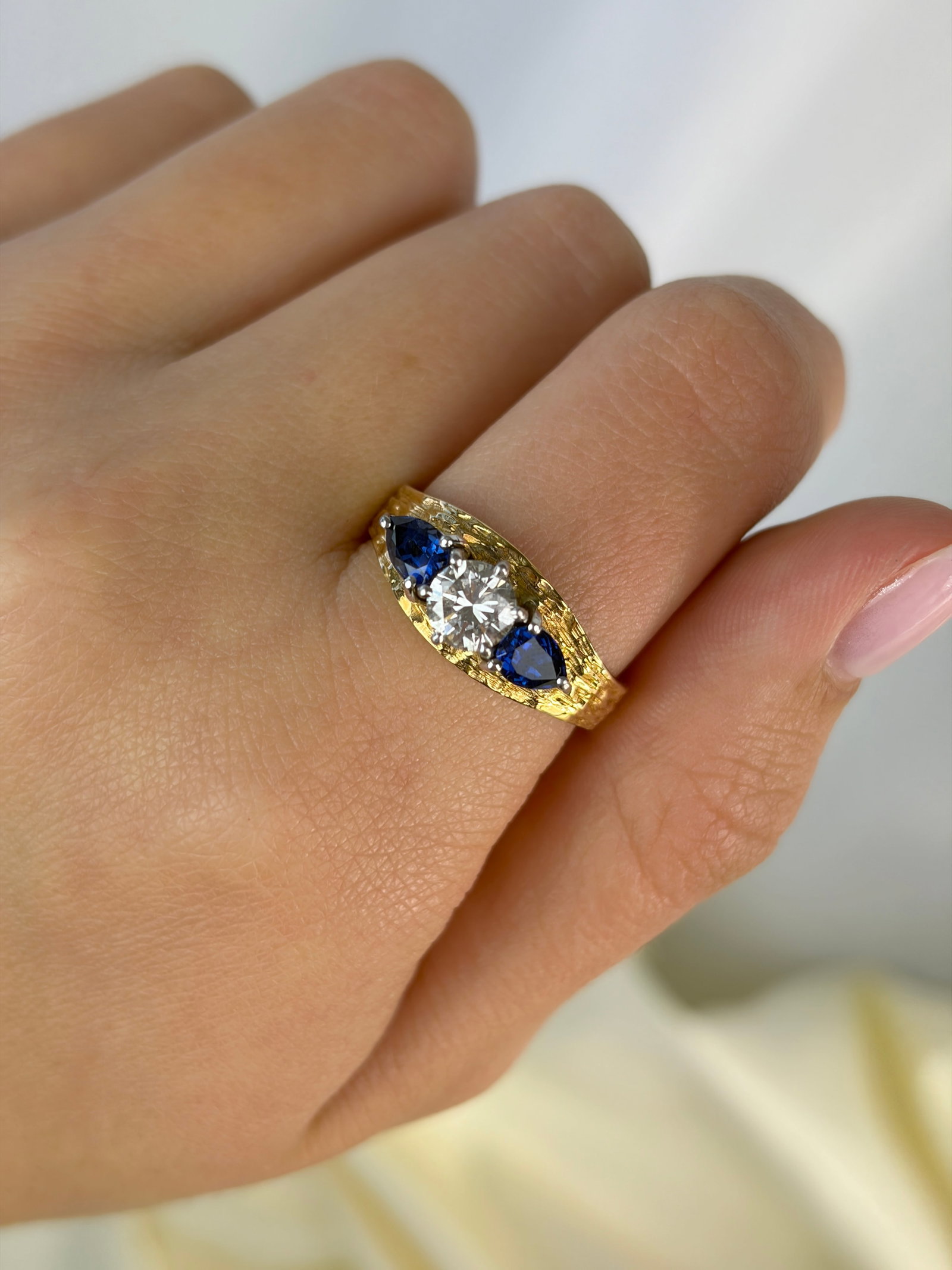 Modern Sapphire and Diamond 18ct Gold and Platinum Three Stone Ring - 8