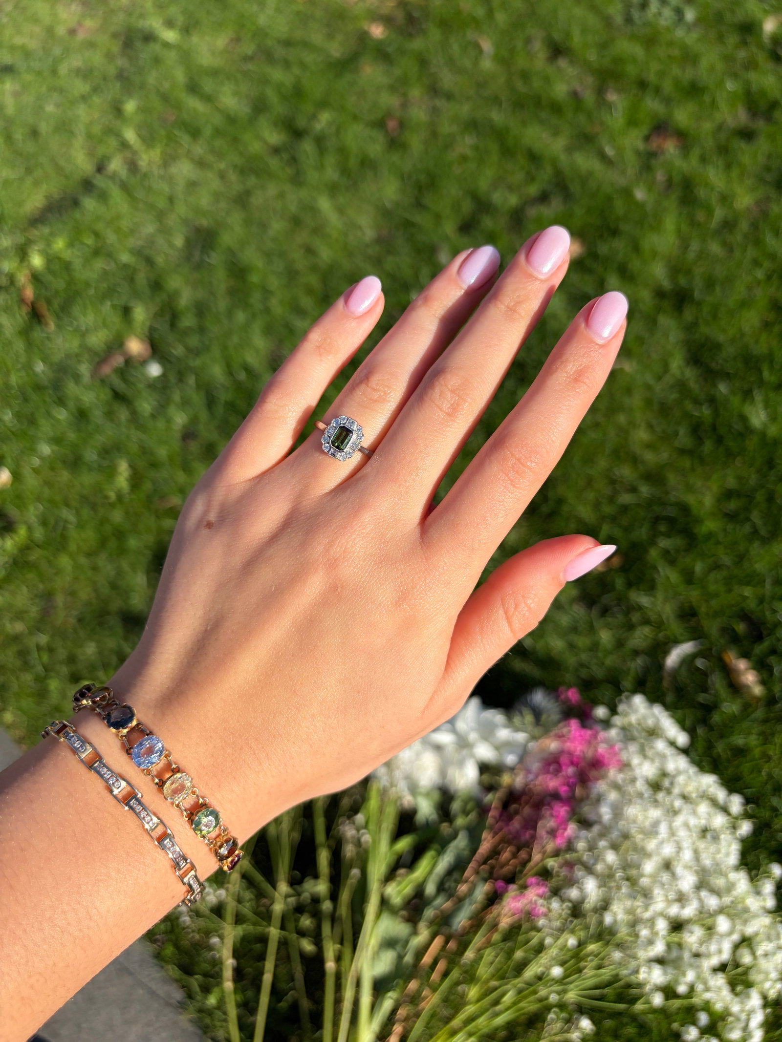 Art Deco Era Green Tourmaline and Diamond Ring In Platinum - 11