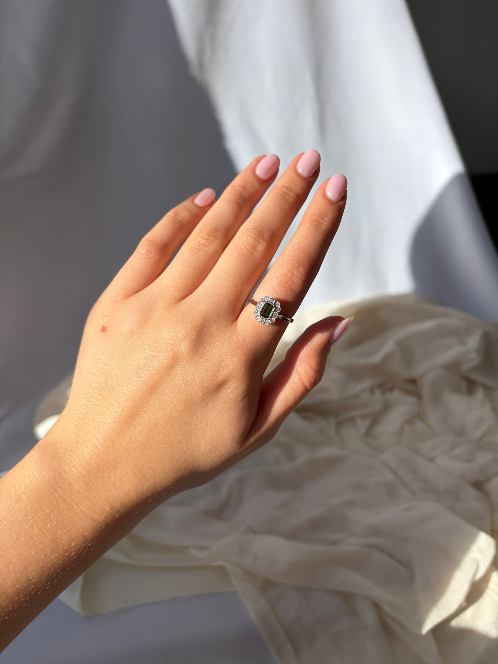 Art Deco Era Green Tourmaline and Diamond Ring In Platinum - 9