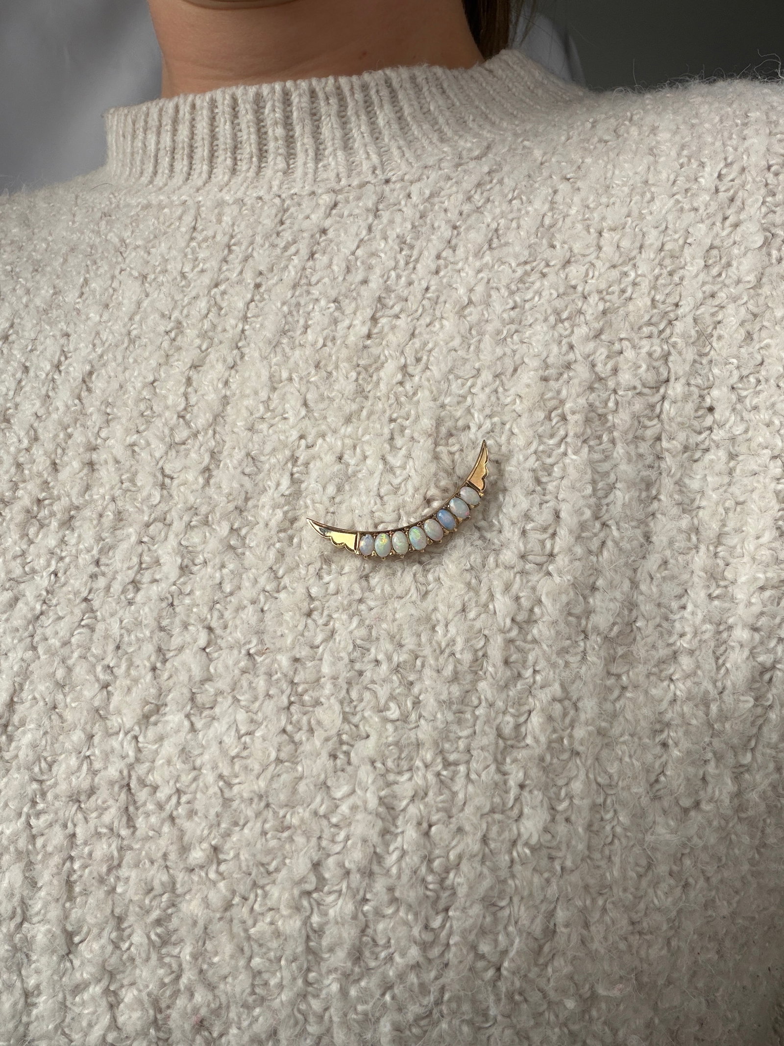 Vintage Gold Opal Crescent Brooch - 7