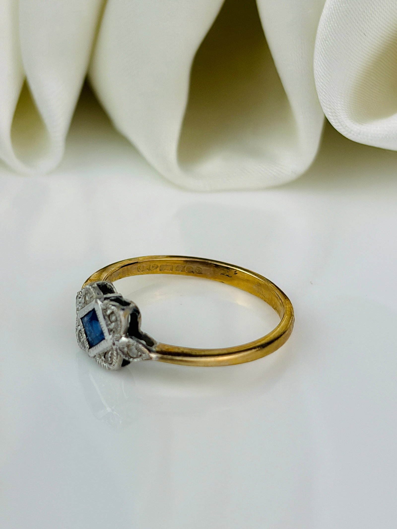 Sapphire and Diamond Square Ring in 9ct Gold - 4
