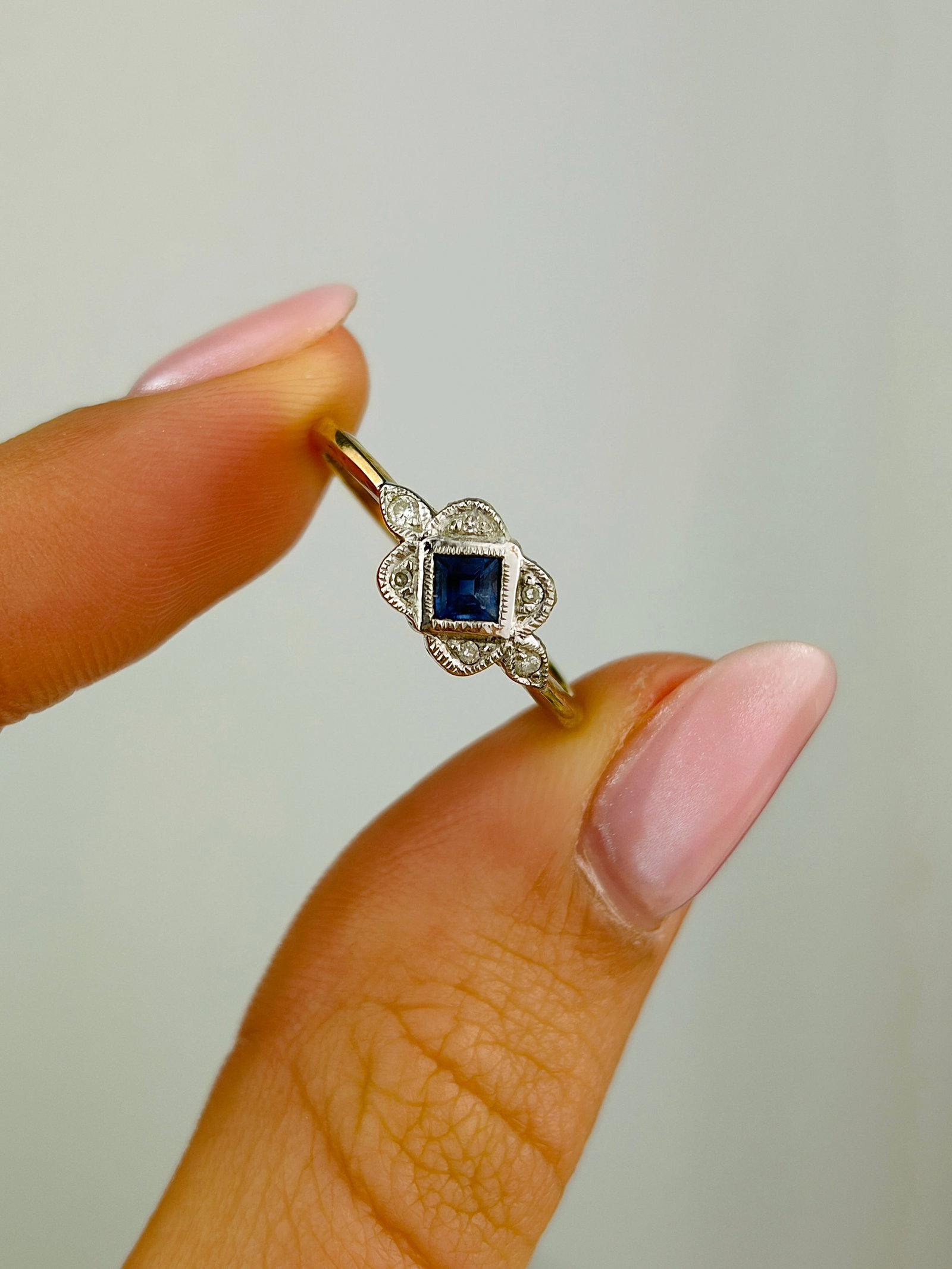 Sapphire and Diamond Square Ring in 9ct Gold - 5