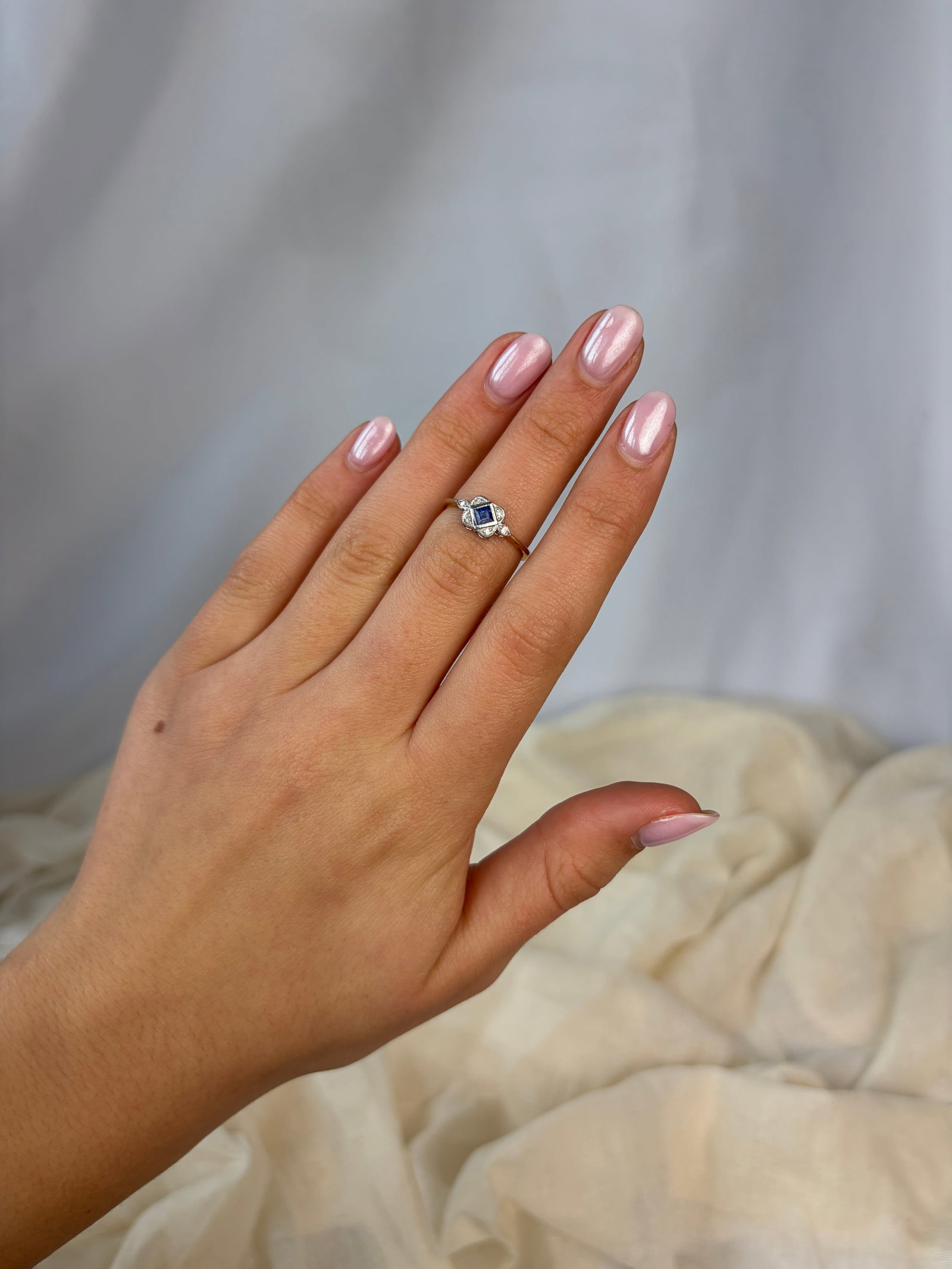 Sapphire and Diamond Square Ring in 9ct Gold - 9