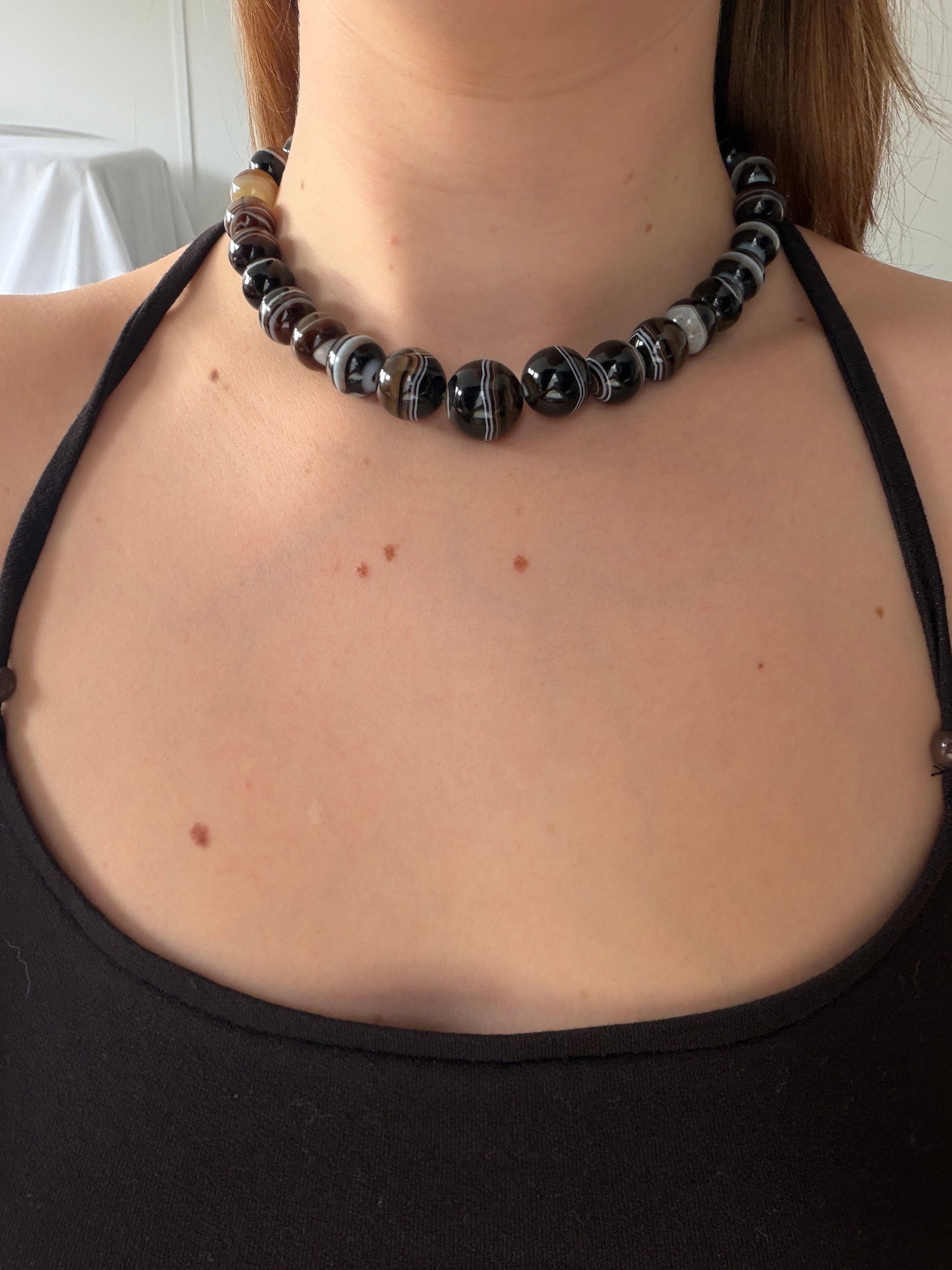 antique heavy banded agate bead necklace - 4