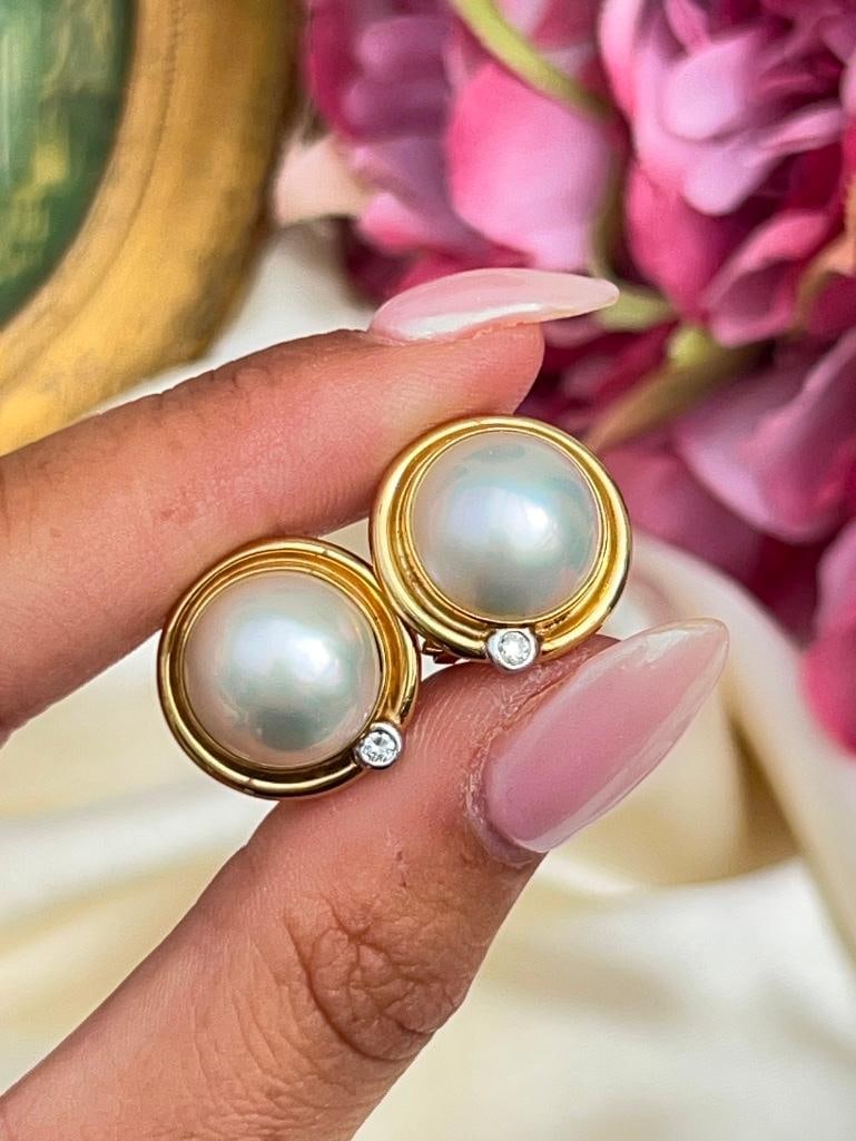 Heavy 18ct yellow gold diamond and Pearl earrings - 3