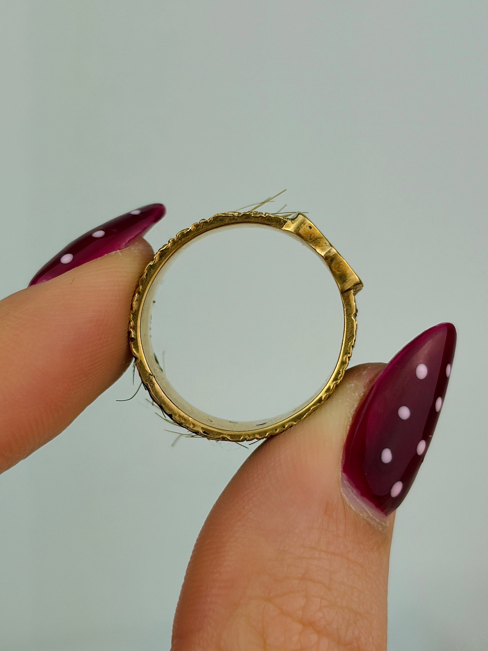 antique gold and hair 'LH' memorial wide band ring - 6