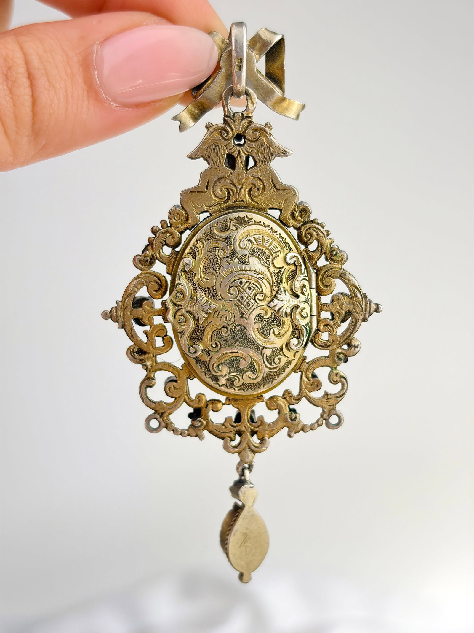 ANTIQUE RARE AUSTRO HUNGARIAN ENAMEL, PEARL, PINK AND GREEN SPINEL LARGE PENDANT WITH LOCKET - 9