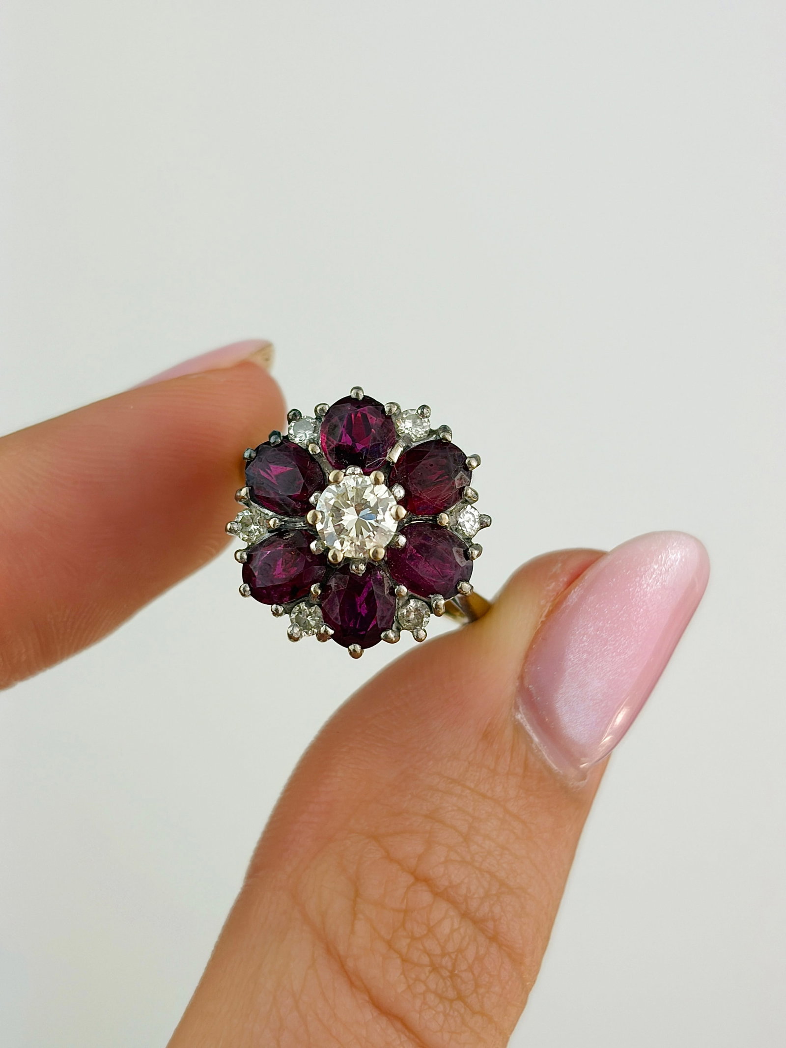 chunky 18ct yellow gold ruby and diamond cluster / flower ring - 5