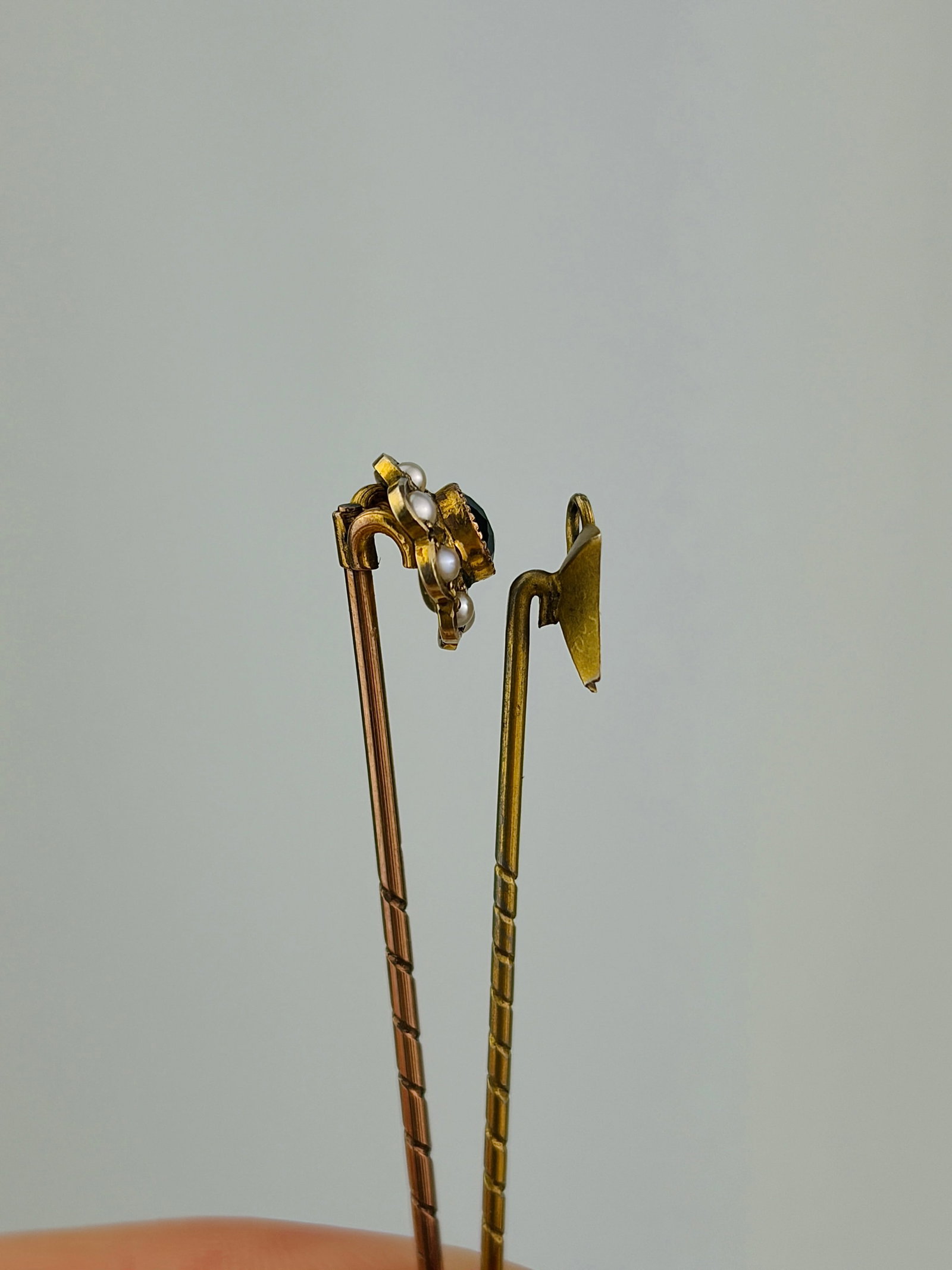 2 x antique gold stick pins - 2