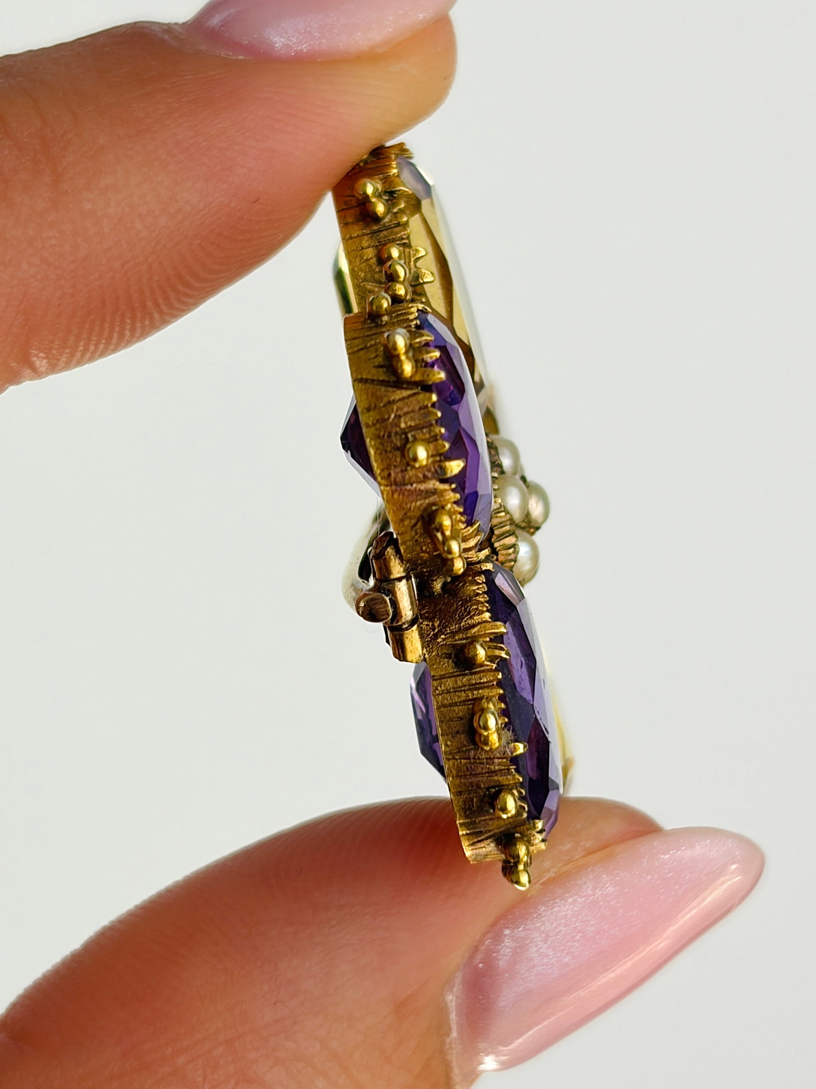 Georgian Era Amethyst and Citrine Large Flower Brooch in Gold - 3