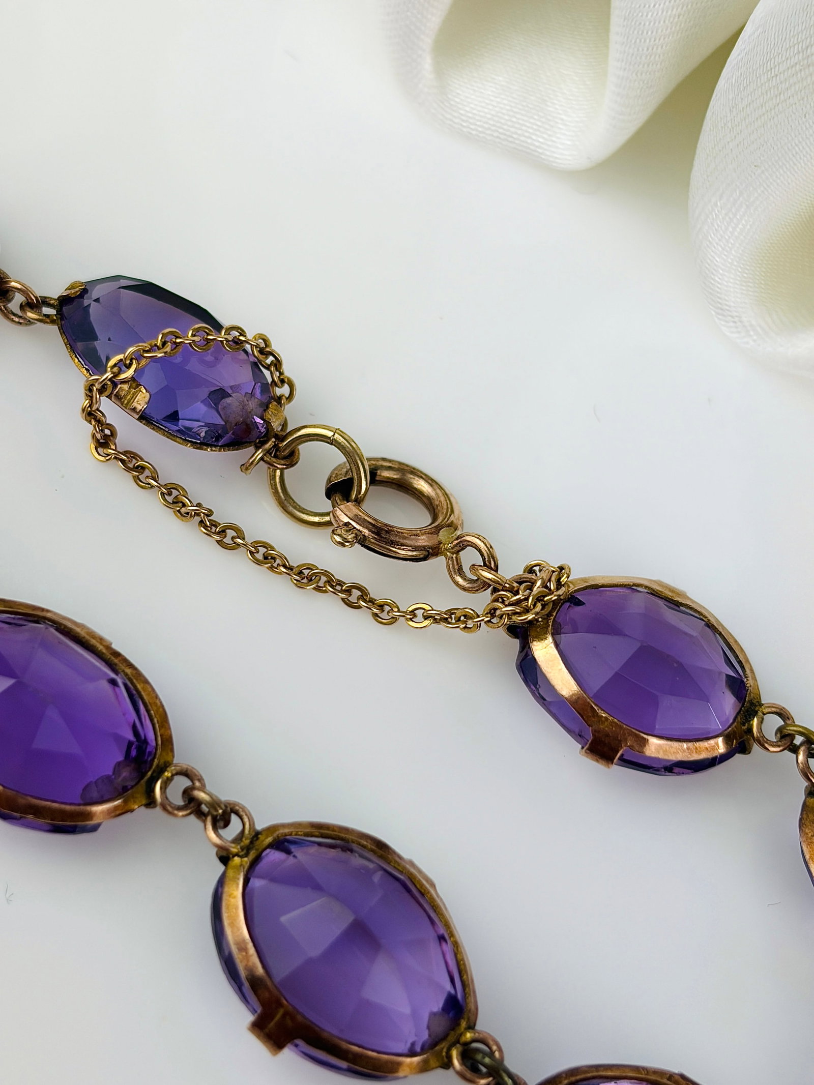 Chunky Victorian Amethyst and 9ct Gold Bracelet with safety chain - 4