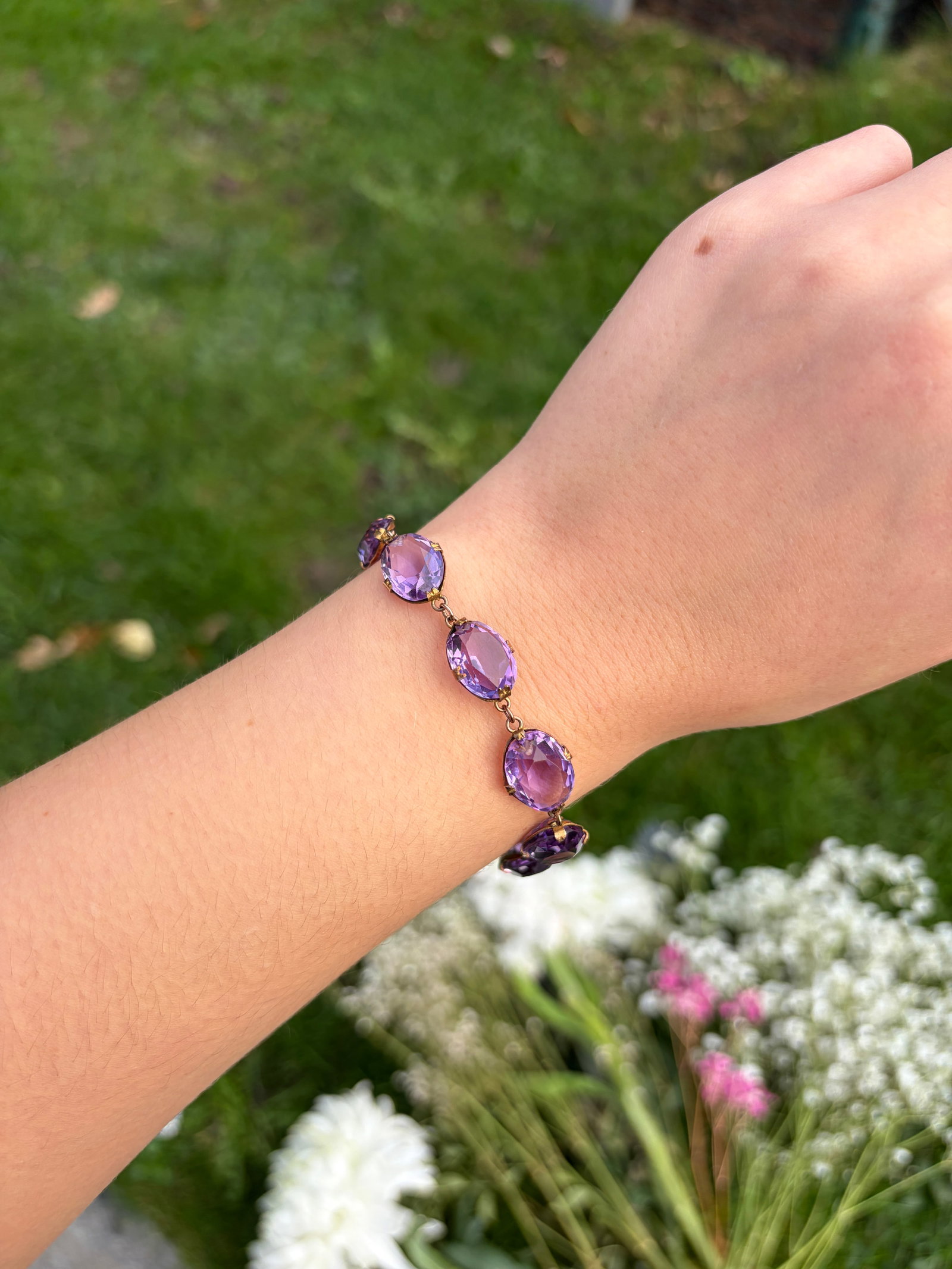 Chunky Victorian Amethyst and 9ct Gold Bracelet with safety chain - 8