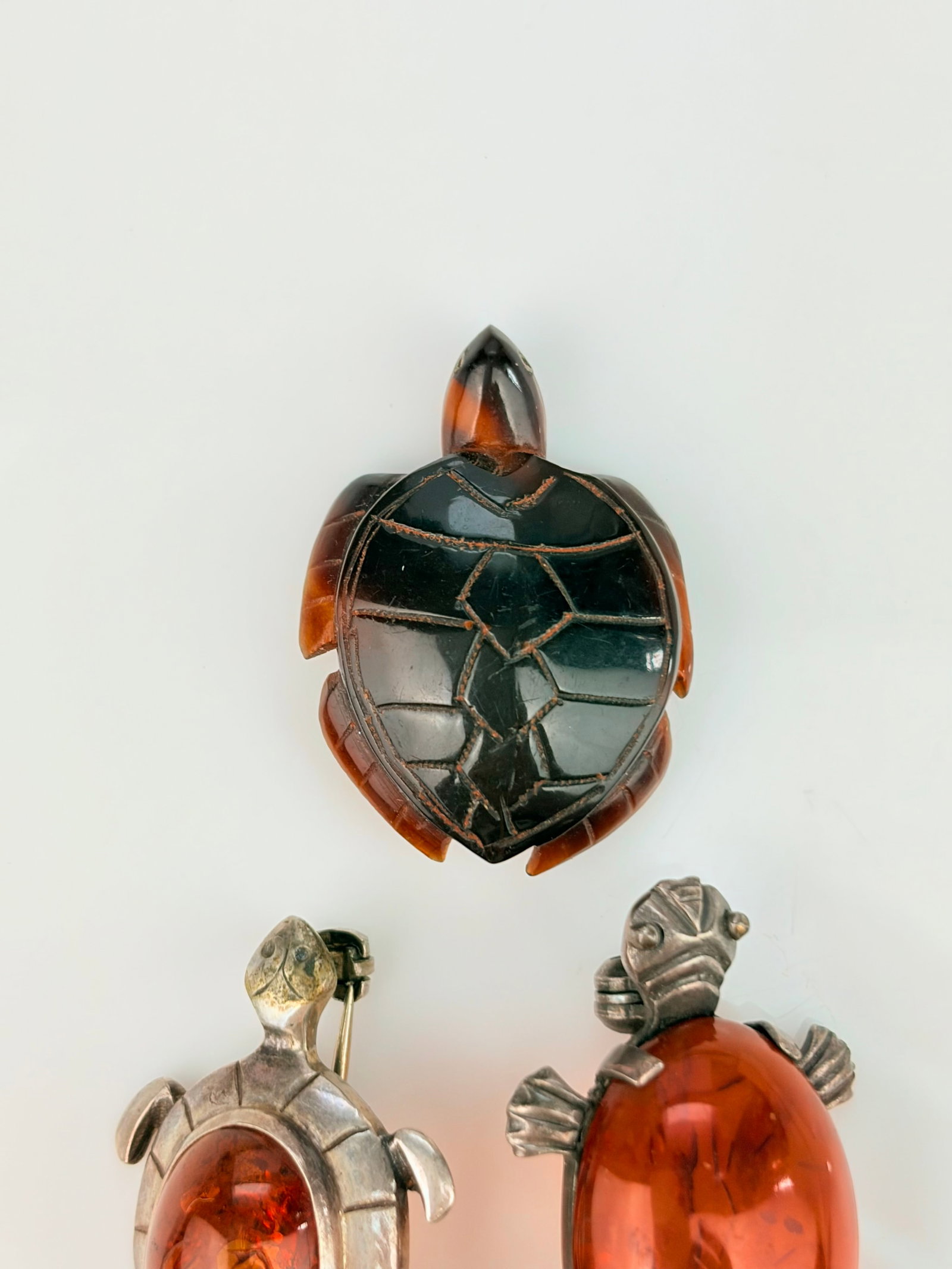 3X SILVER AGATE CARVED TURTLE BROOCH - 2
