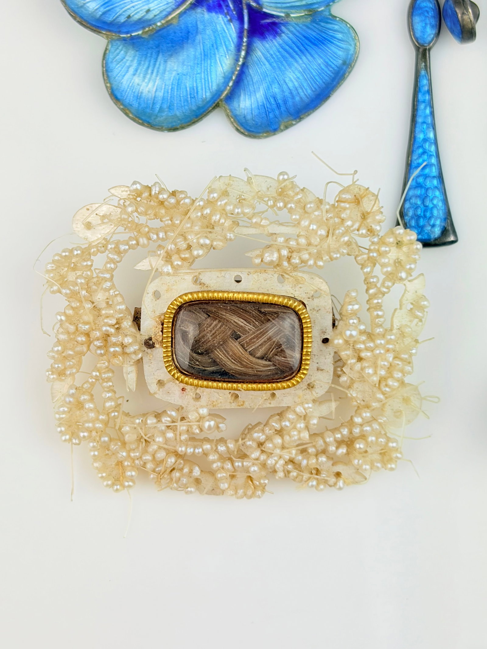 MIXED LOT SILVER ENAMEL BROOCH, EARRINGS, SEED PEARLS ETC AF - 2