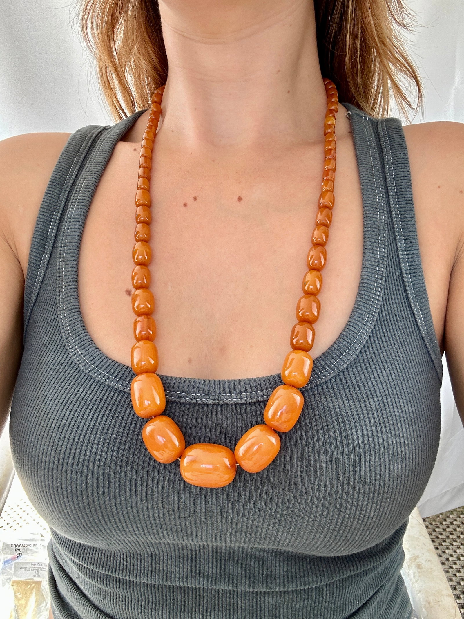 Amber/Bakelite Bead Necklace - 6