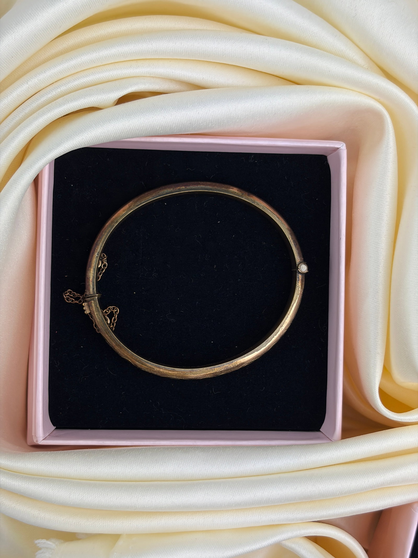 vintage 9ct rolled gold bangle with safety chain - 7