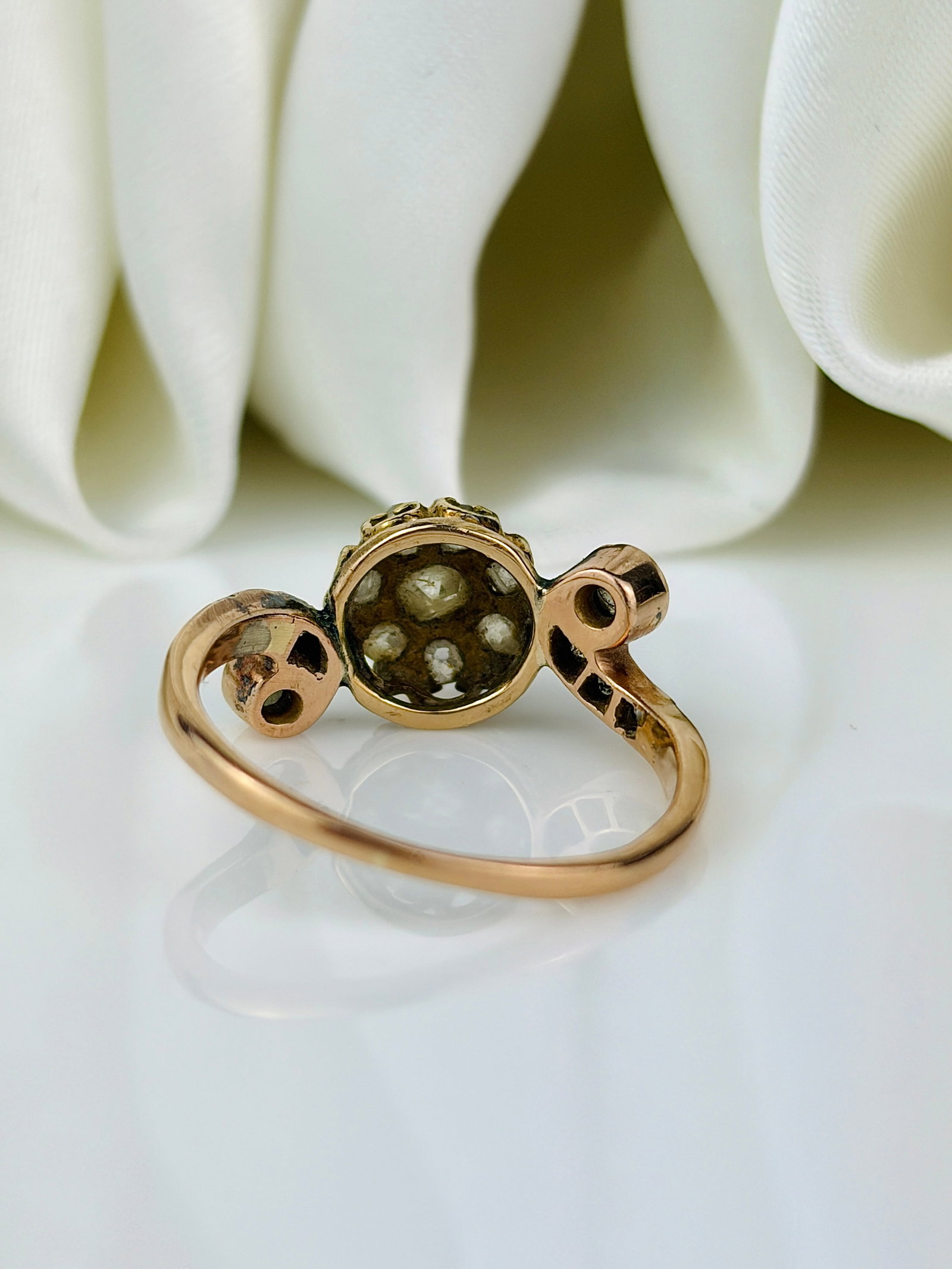 Antique 18ct Yellow Gold Rose Cut Diamond Unusual Ring - 3