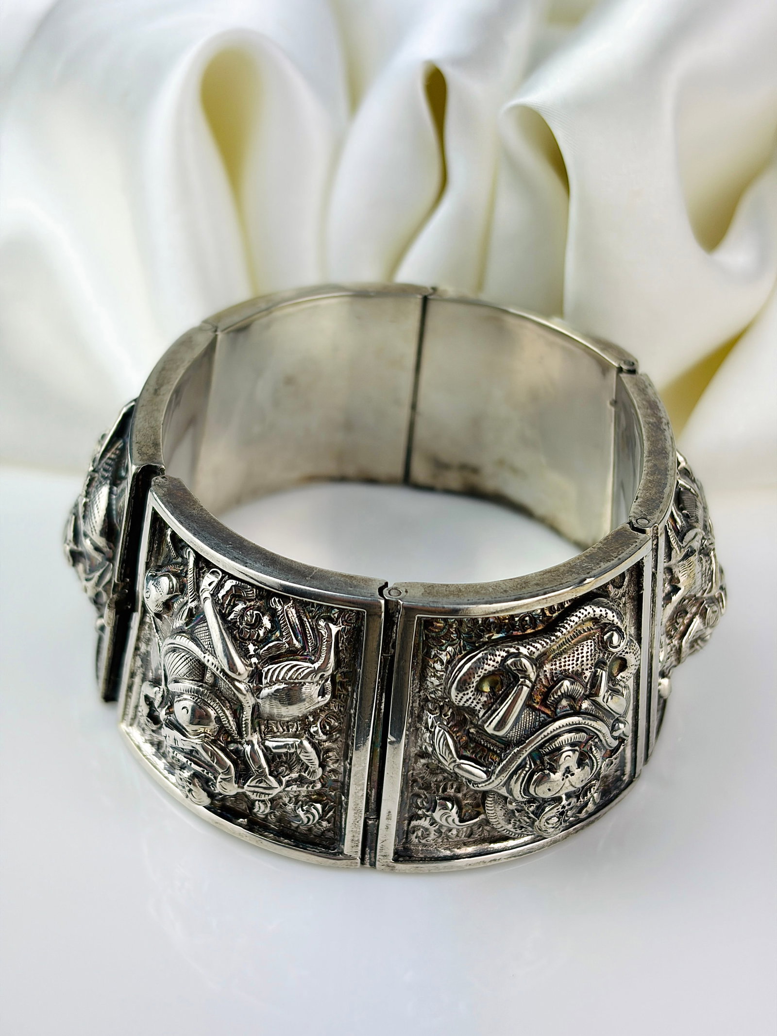 unusual wide silver bangle bracelet - 3