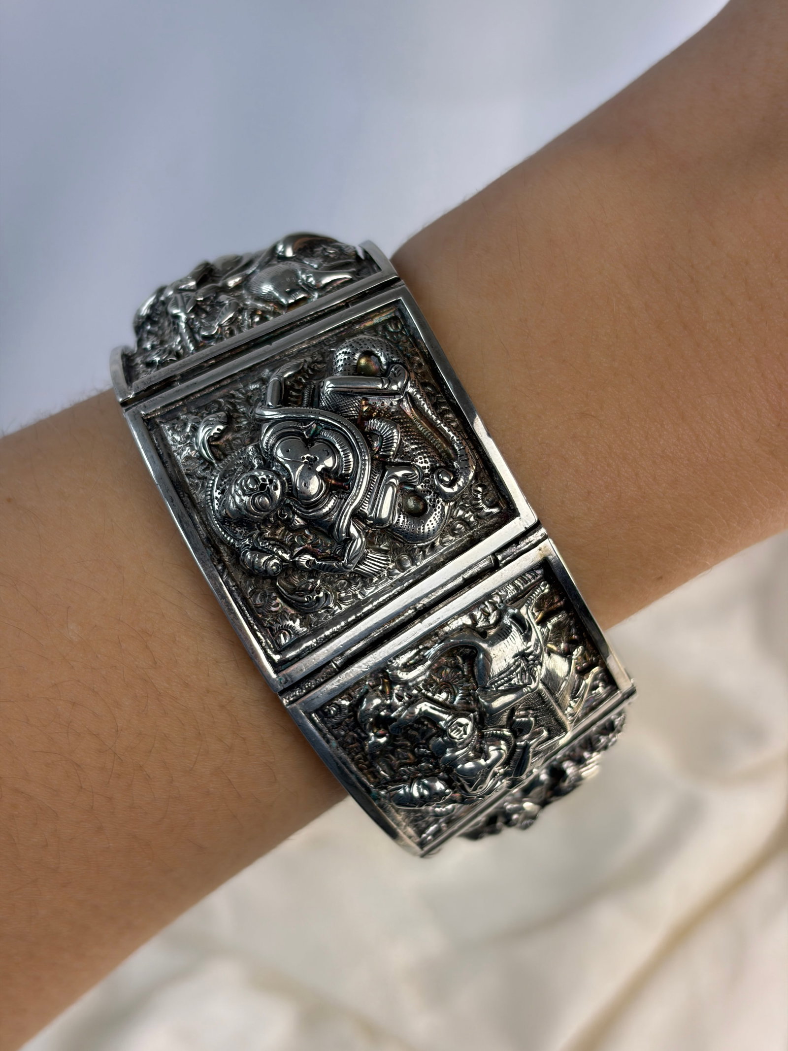 unusual wide silver bangle bracelet - 8