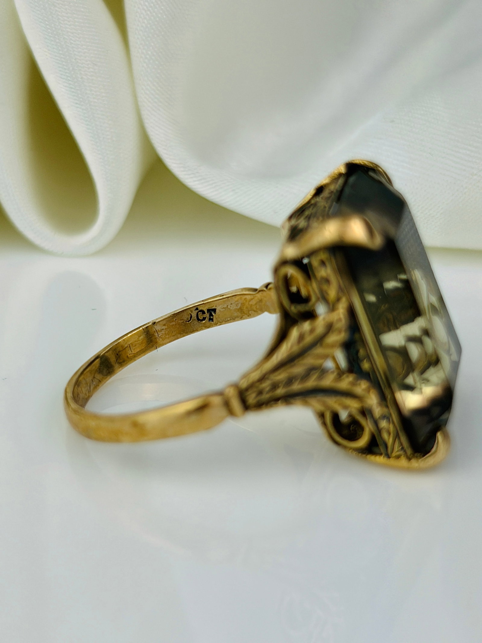 large vintage 9ct gold citrine cocktail ring - 4