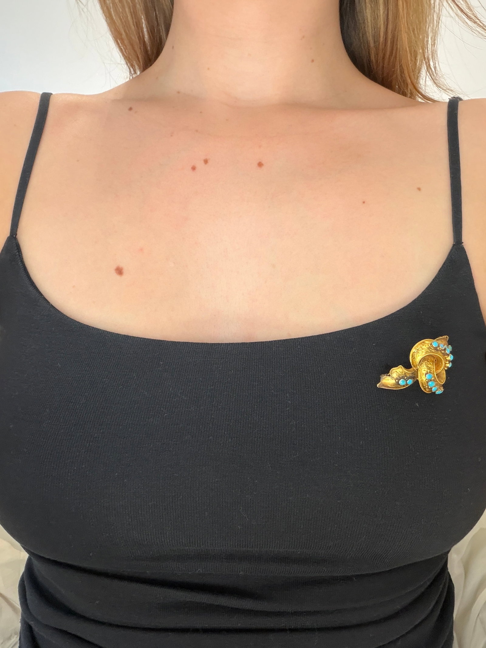 antique chunky 15ct yellow gold turquoise knot brooch - 6