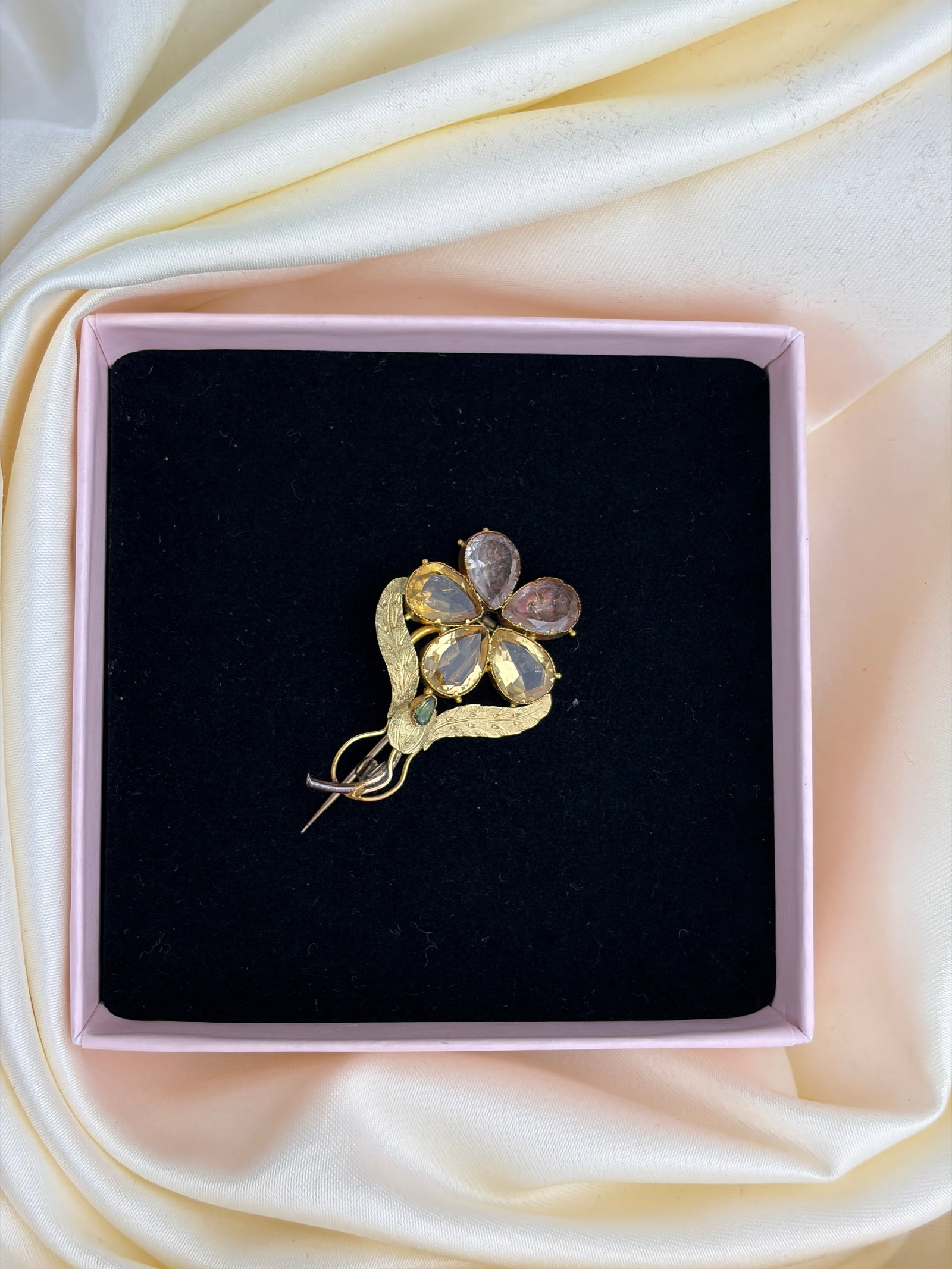 Antique Georgian Era 18ct Yellow Gold Gems Pansy Brooch Large Size - 5