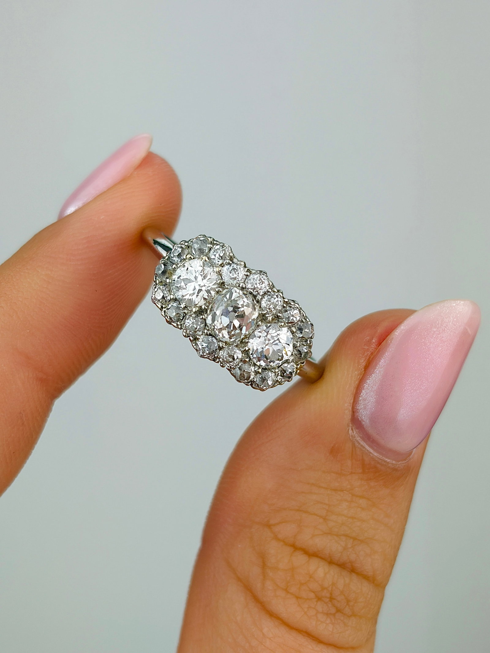 Art Deco 18 Carat White Gold Triple Cluster 1.90ct Diamond Ring - 4