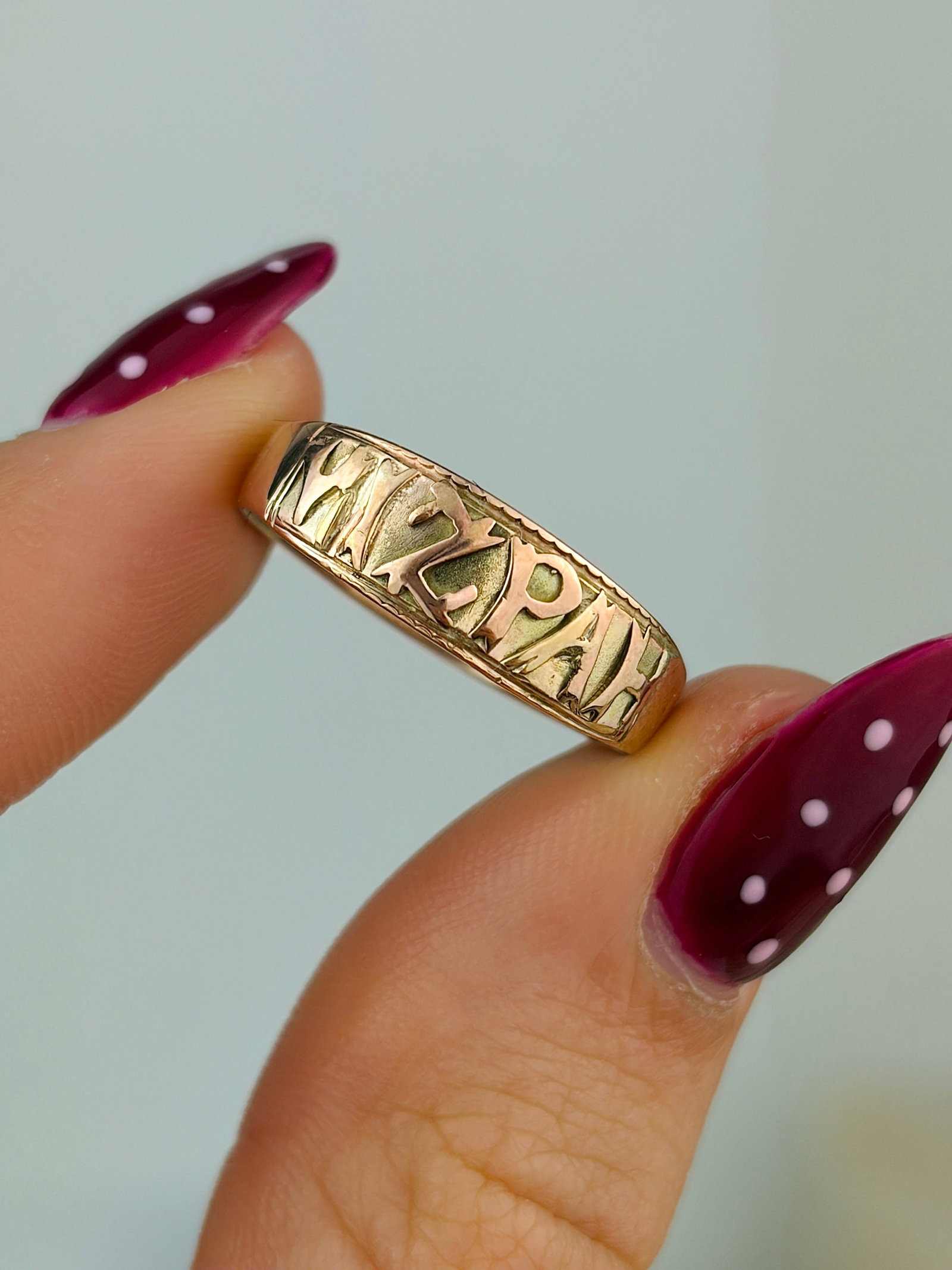 antique 9ct gold mizpah ring - 4