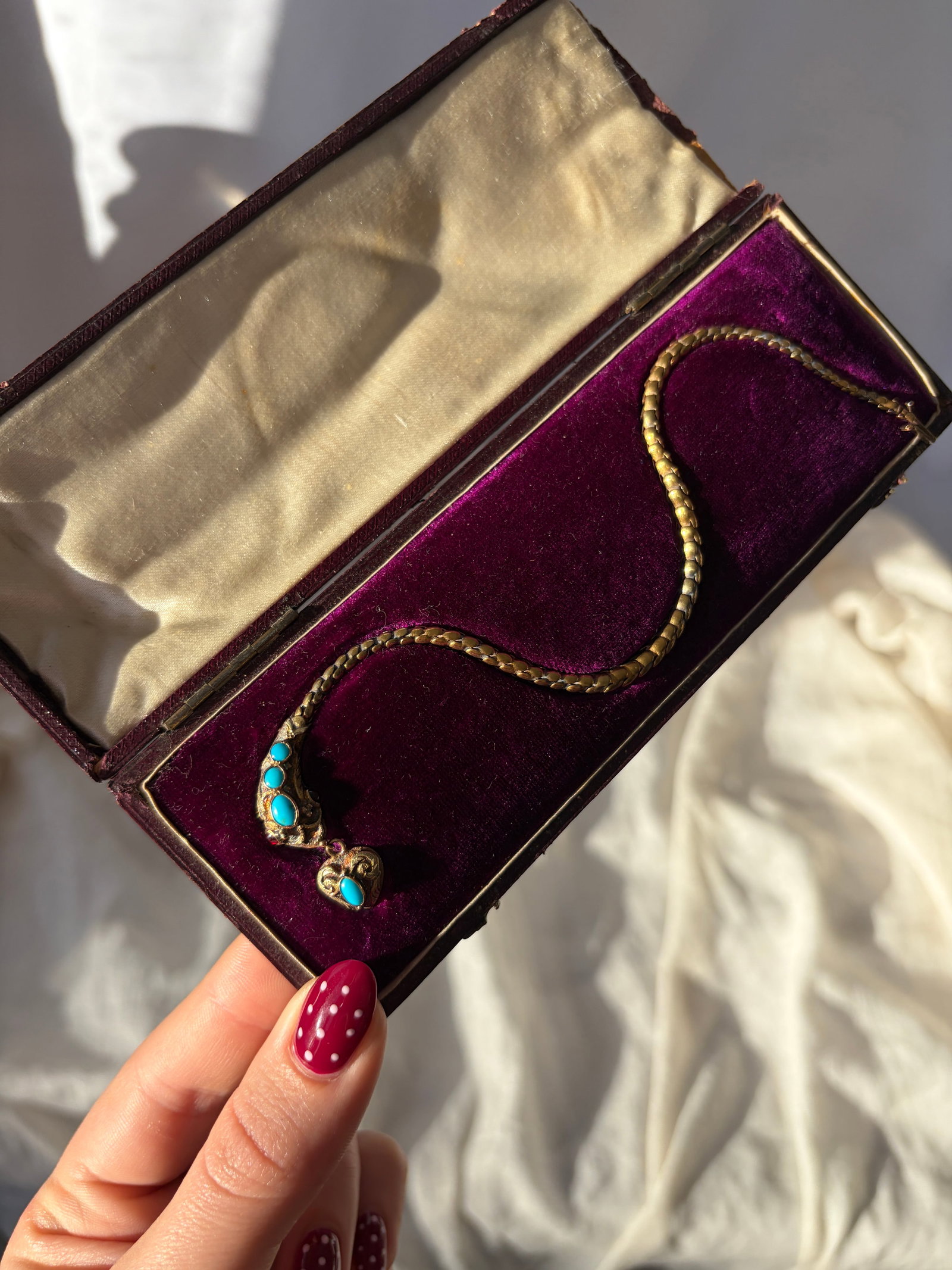 Antique Yellow Gold Turquoise Snake Bracelet in Fitted Box - 11