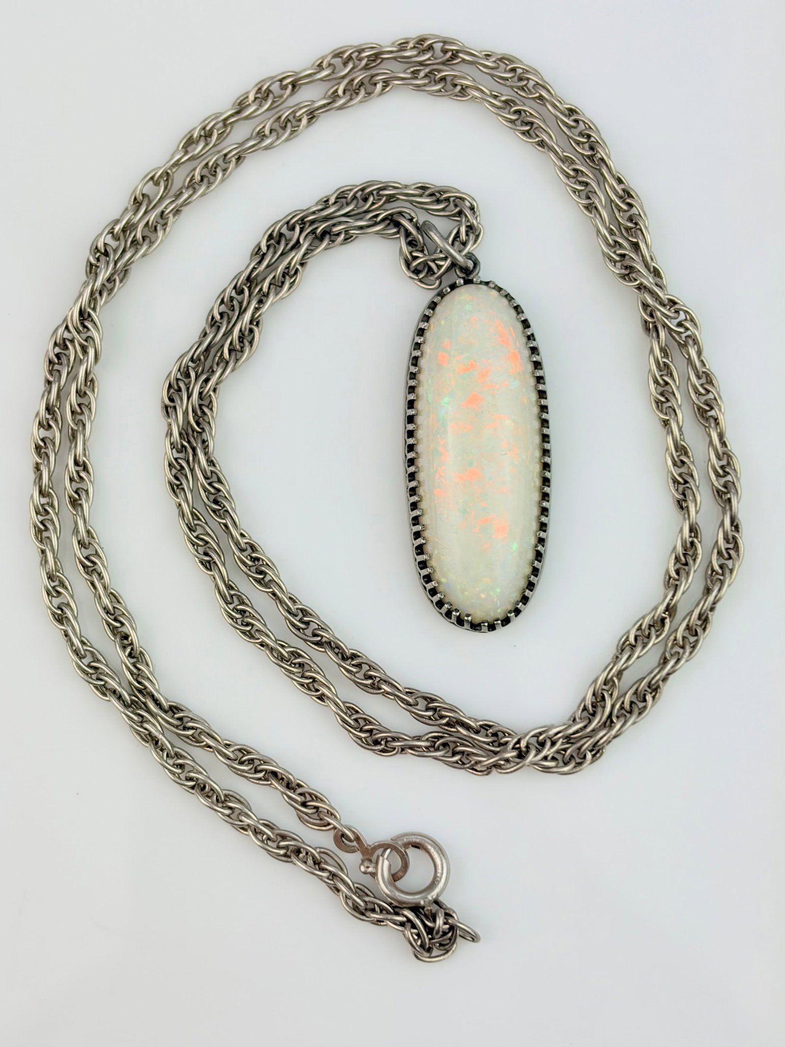 SILVER LARGE OPAL PENDANT ON CHAIN - 2