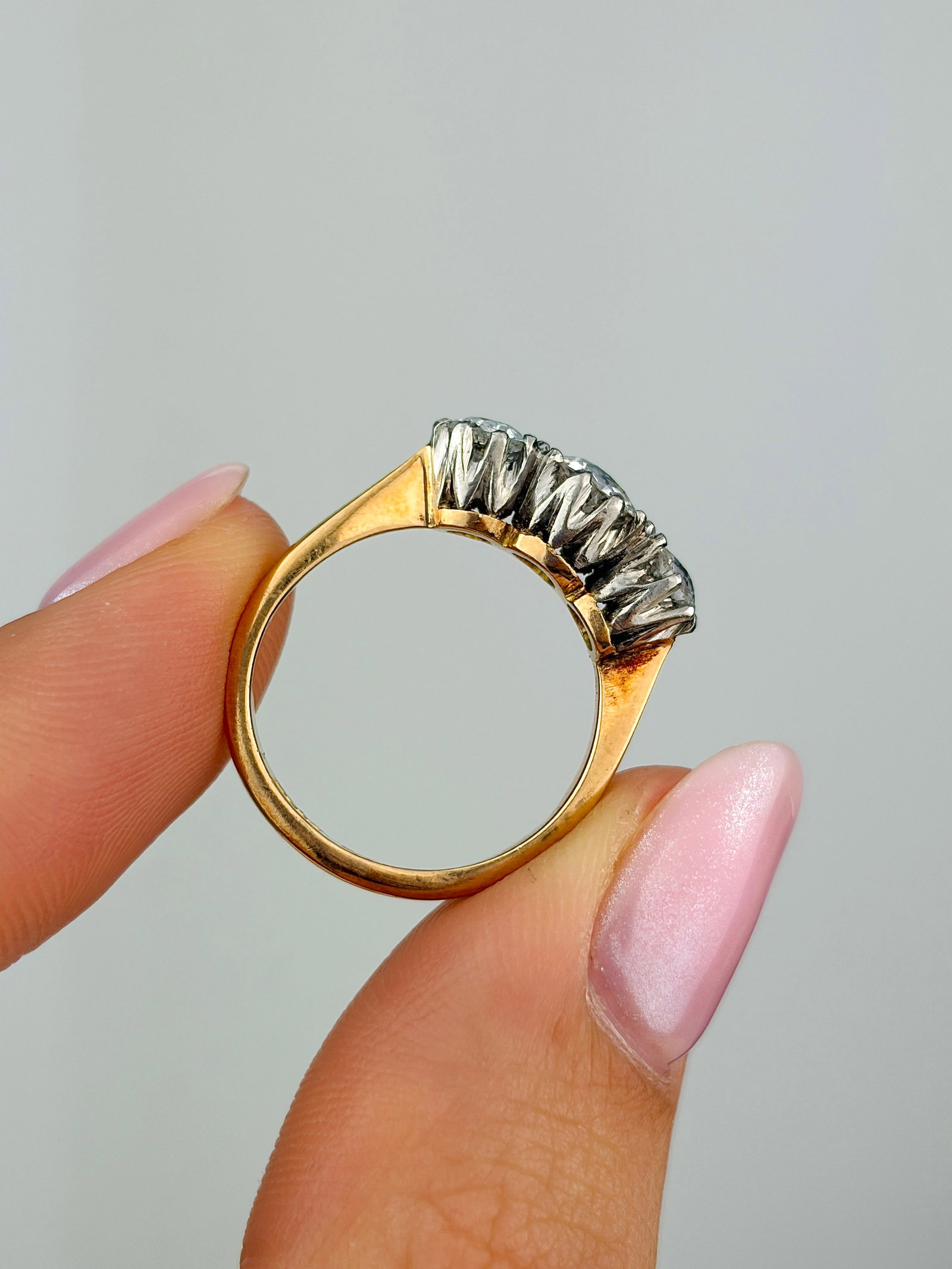 Edwardian 1.40ct Diamond and 18 Carat Gold and Platinum Three Stone Ring - 5