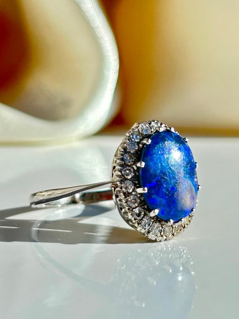Large 18ct White Gold Black Opal and Diamond Ring - 2