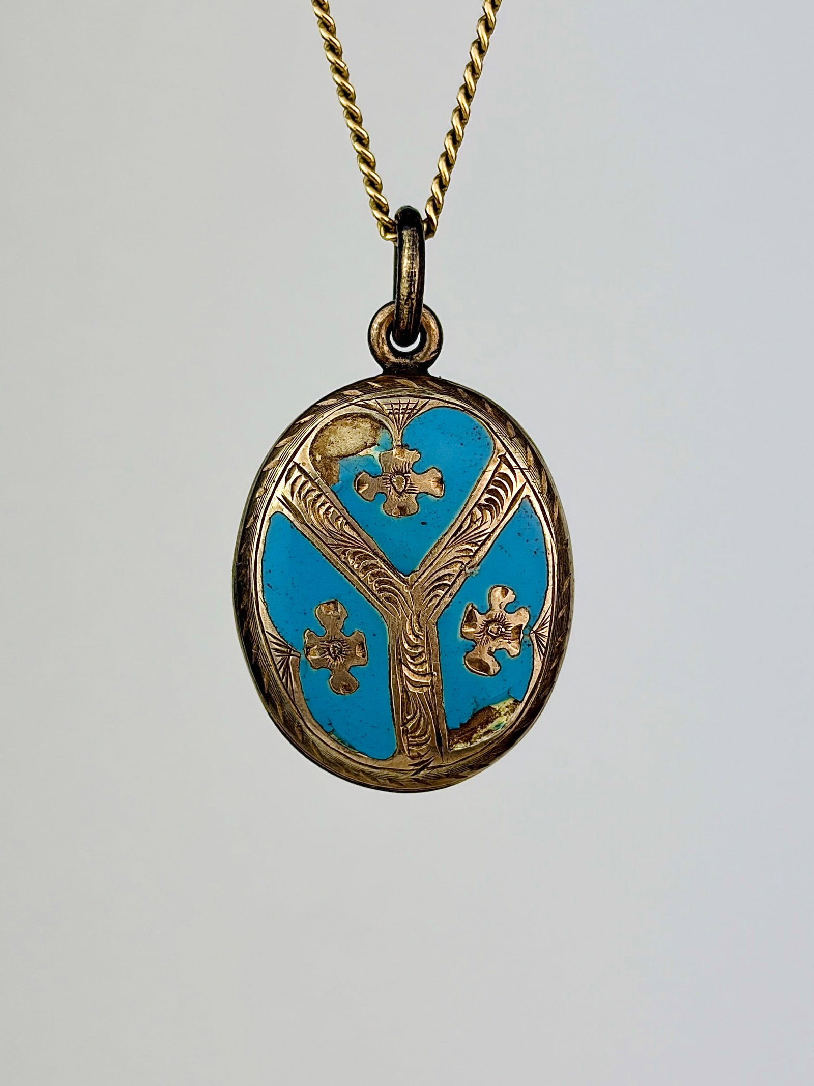 Antique blue enamel locket back pendant (1 of 7)