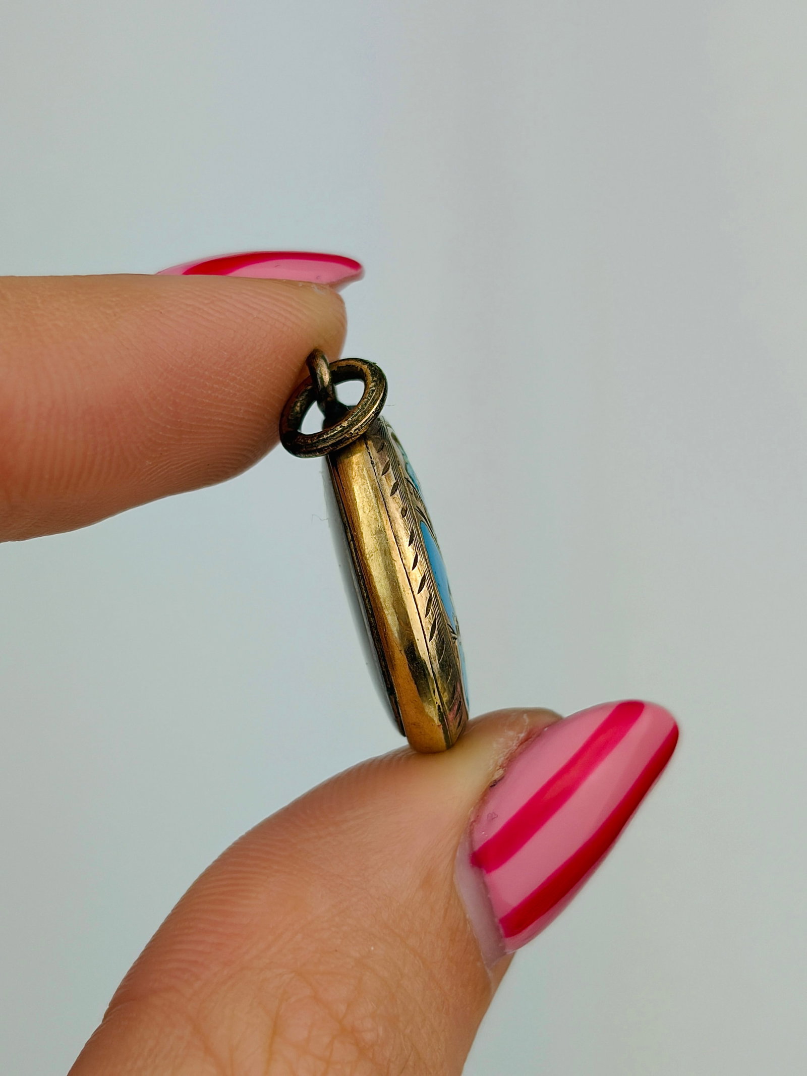 Antique blue enamel locket back pendant - 3