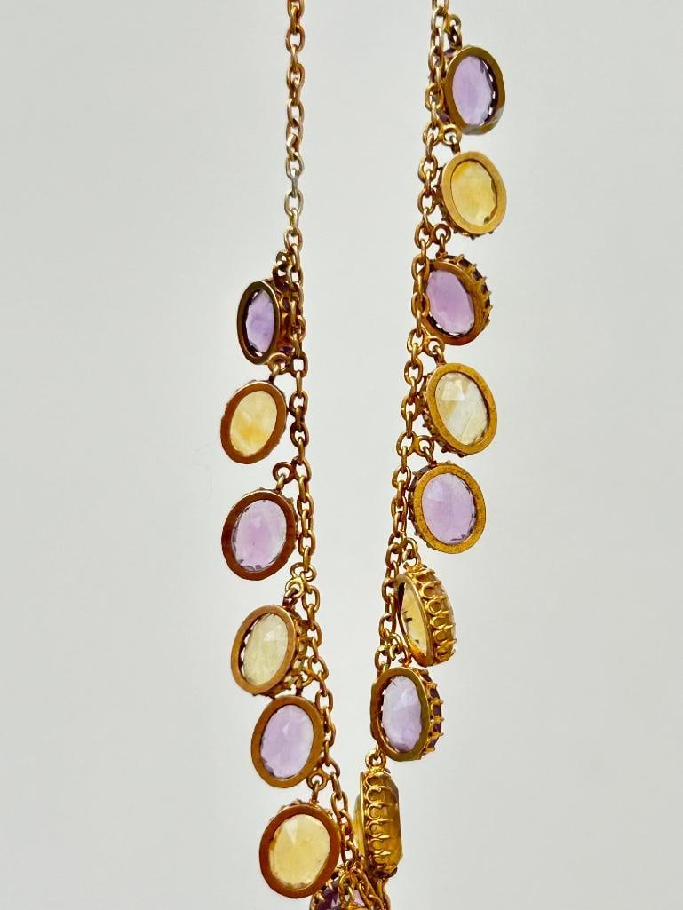 Antique 9ct Gold Amethyst and Citrine Pretty Drop necklace with Barrel clasp - 4