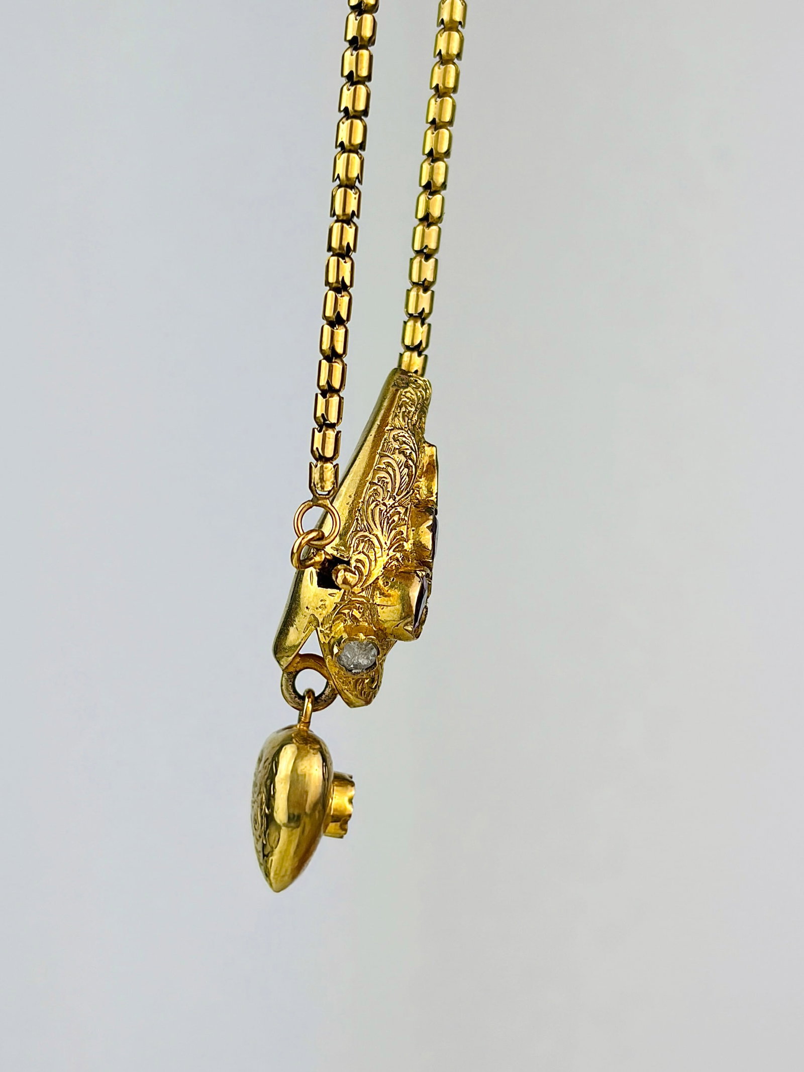 ANTIQUE 18CT YELLOW GOLD PINK TOURMALINE AND DIAMOND SNAKE BRACELET IN FITTED BOX - 3