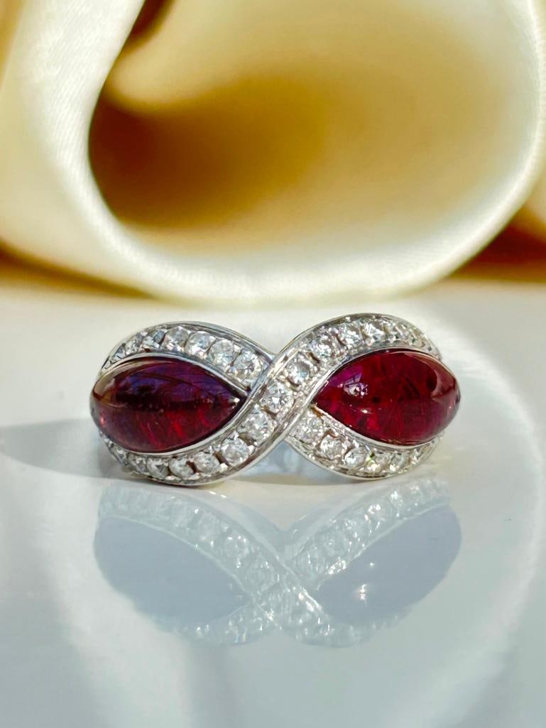 Outstanding Cabochon Garnet and Diamond 18ct White Gold Ring (1 of 9)