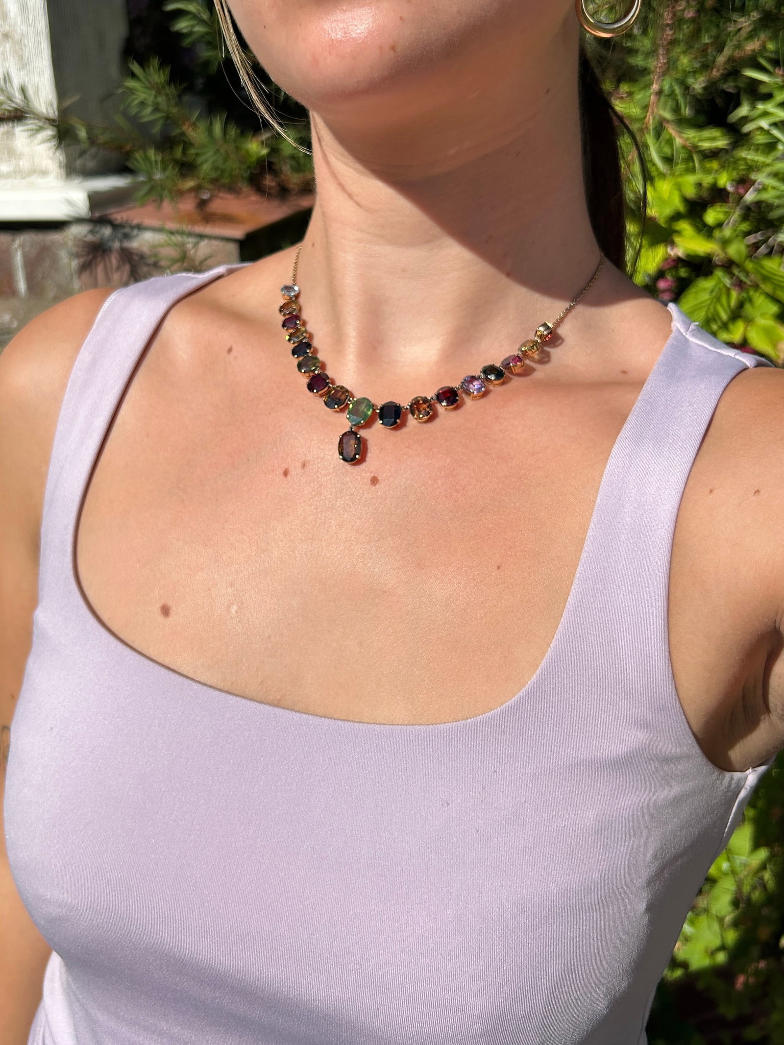 Antique C.1910 18ct Yellow Gold Multigem Necklace with Tourmaline, Iolite, Sapphire, Spinel, Quartz - 10