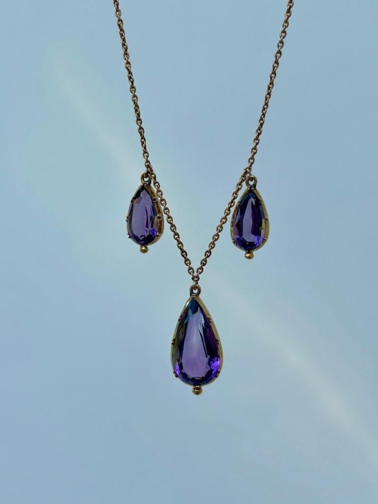 Antique Chunky Gold Amethyst Drop Necklace (1 of 5)