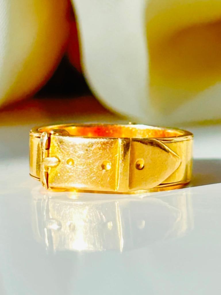 Heavy Antique 10ct Yellow Gold Opening Secret Compartment Buckle Band Ring (1 of 10)