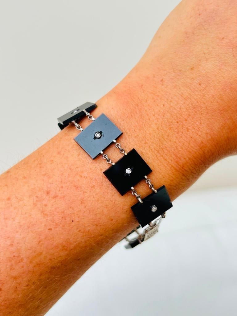 14ct White Gold Onyx and Diamond Panel Bracelet (1 of 4)
