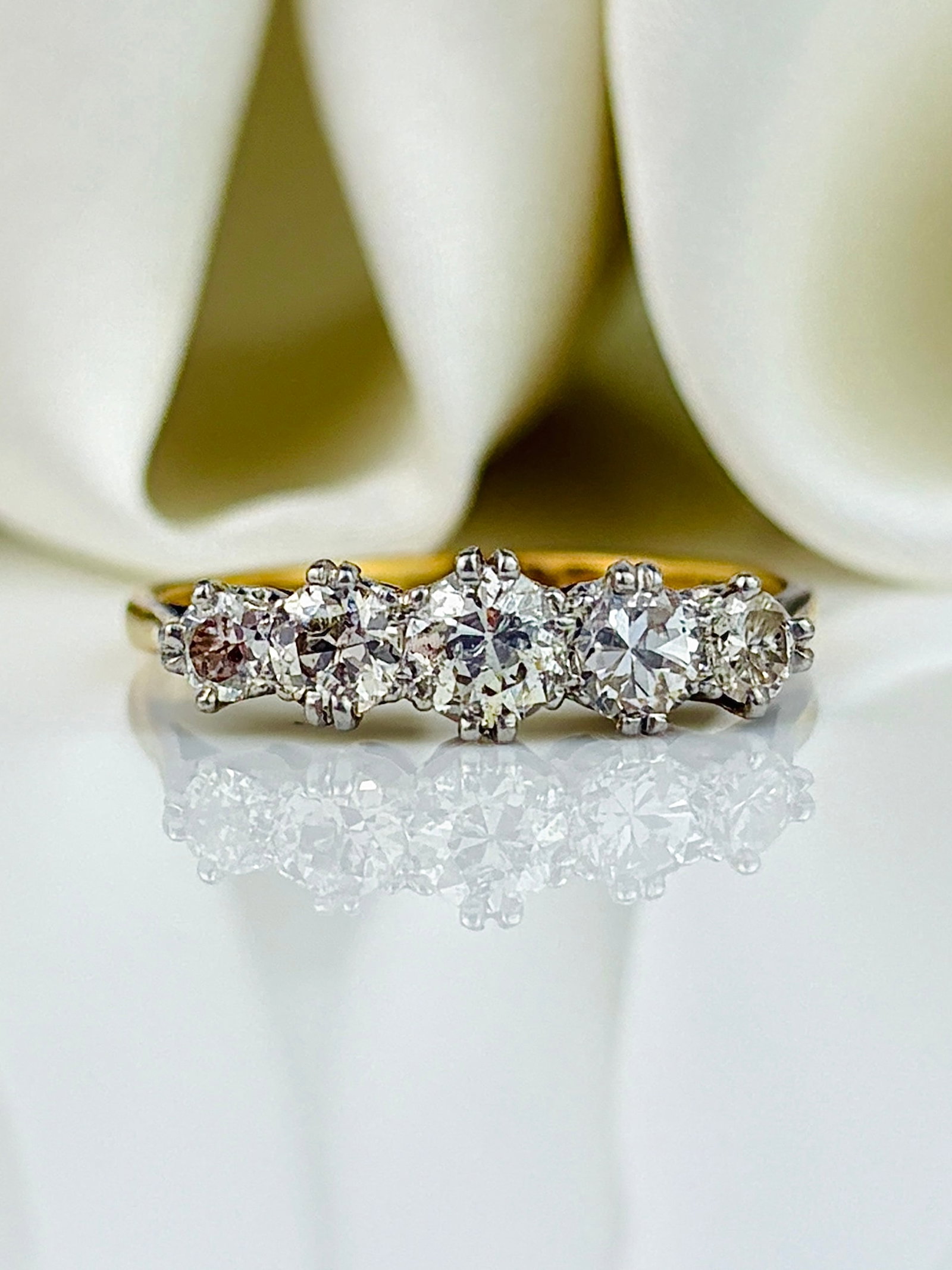Antique 18ct Gold and Platinum 1.05ct Diamond 5 Stone Ring (1 of 9)
