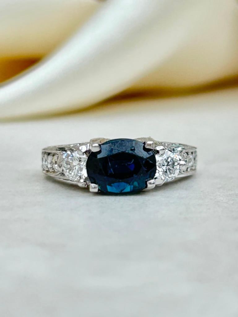 Outstanding 18ct White Gold Sapphire and Diamond, Diamond Encrusted Shank Ring: Outstanding 18ct White Gold Sapphire and Diamond, Diamond Encrusted Shank Ring sapphire 2 carats the most exceptional diamond encrusted ring with a gorgeous sapphire centre,