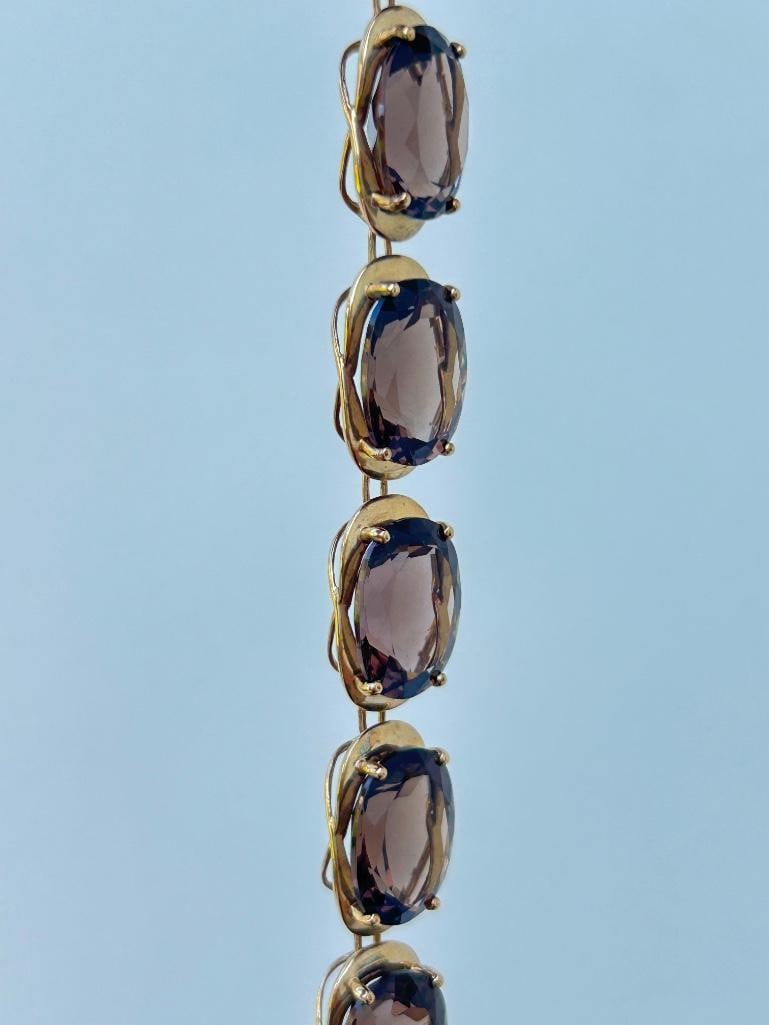 Chunky vintage 9ct gold smoky quartz bracelet: Chunky vintage 9ct gold smoky quartz bracelet amazing and chunky!! Gorgeous stones materials length 19cm width 10mm weight 27.26g stamped 375 materials 9ct gold and quartz&nbs